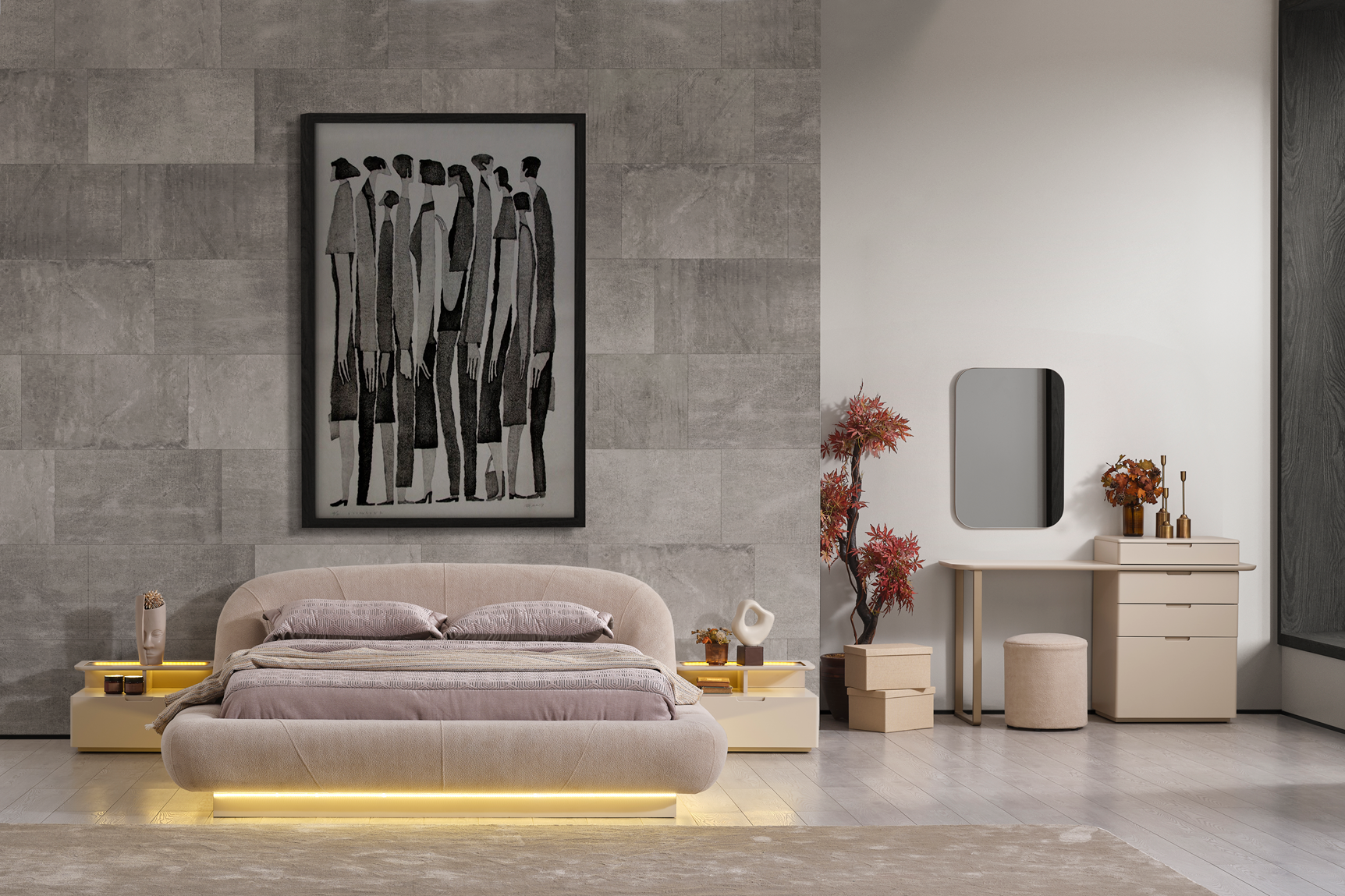 Lizbon Bedroom Set by Netline Home Interior featuring a complete bedroom furniture arrangement with a bed, nightstands, and storage.