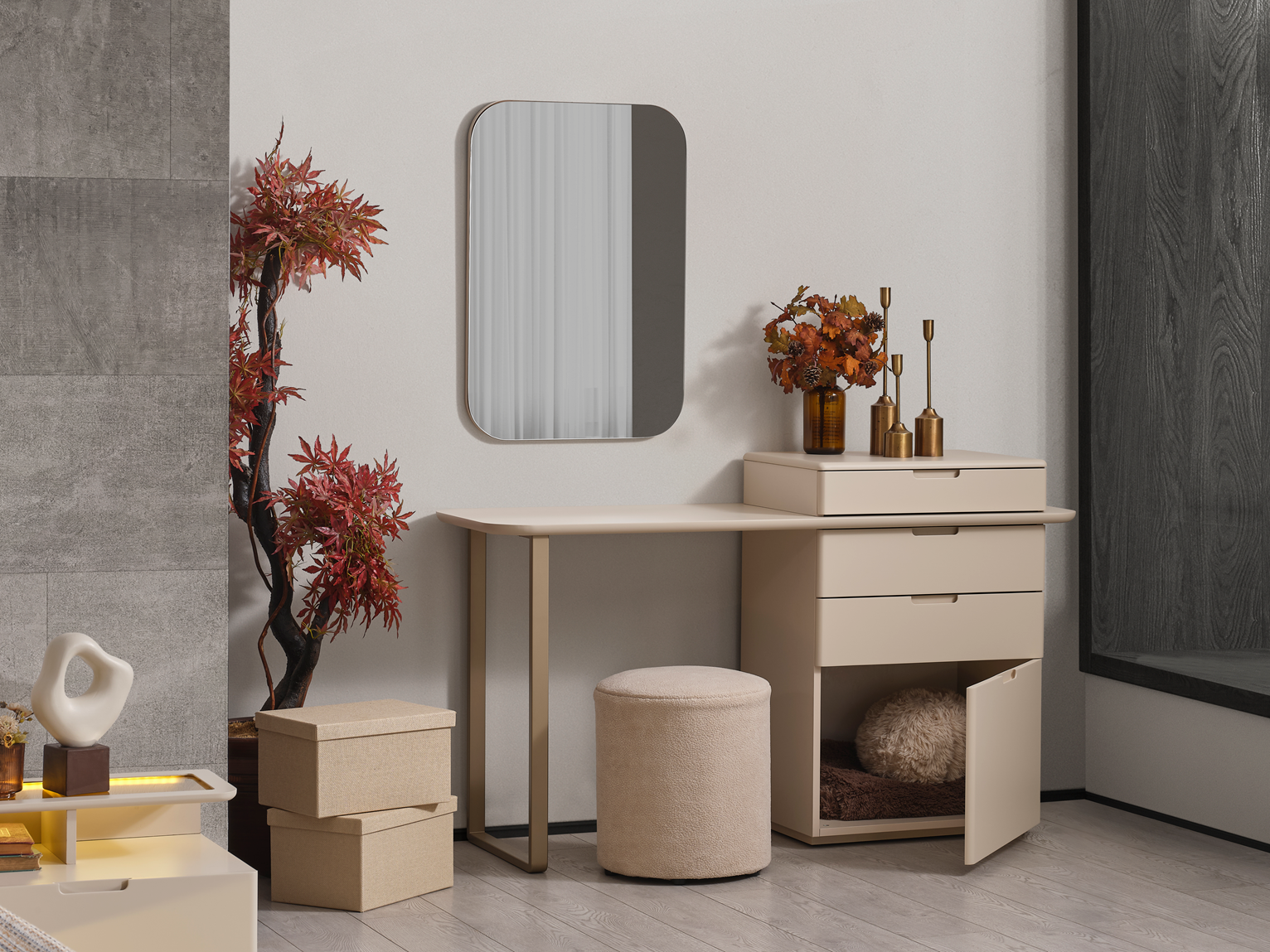 Netline Home Interior Lizbon bedroom set featuring a sleek dresser and matching bedroom furniture for a modern bedroom style.