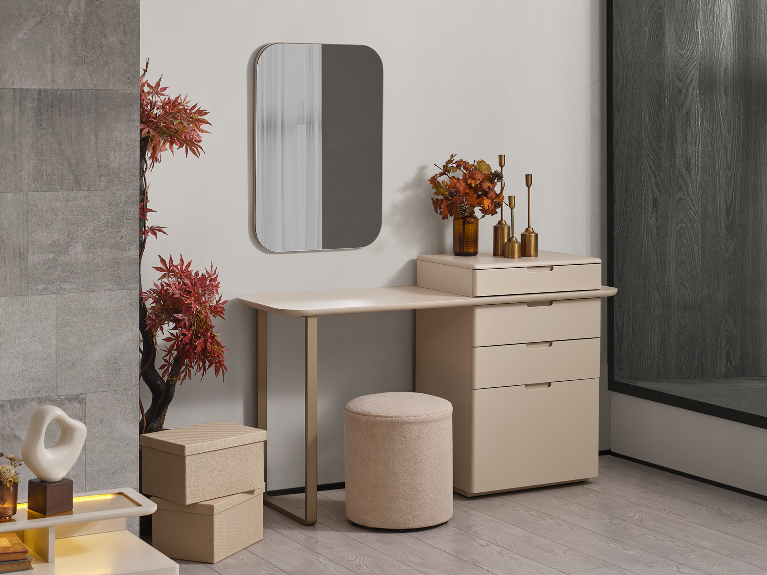 Netline Home Interior Lizbon bedroom set dresser and nightstand in a modern bedroom decor style.