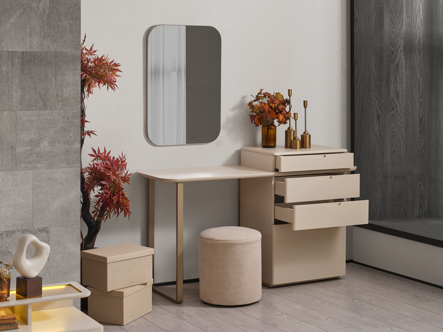 Netline Home Interior Lizbon bedroom set dresser and side cabinet with modern design in a bedroom setting