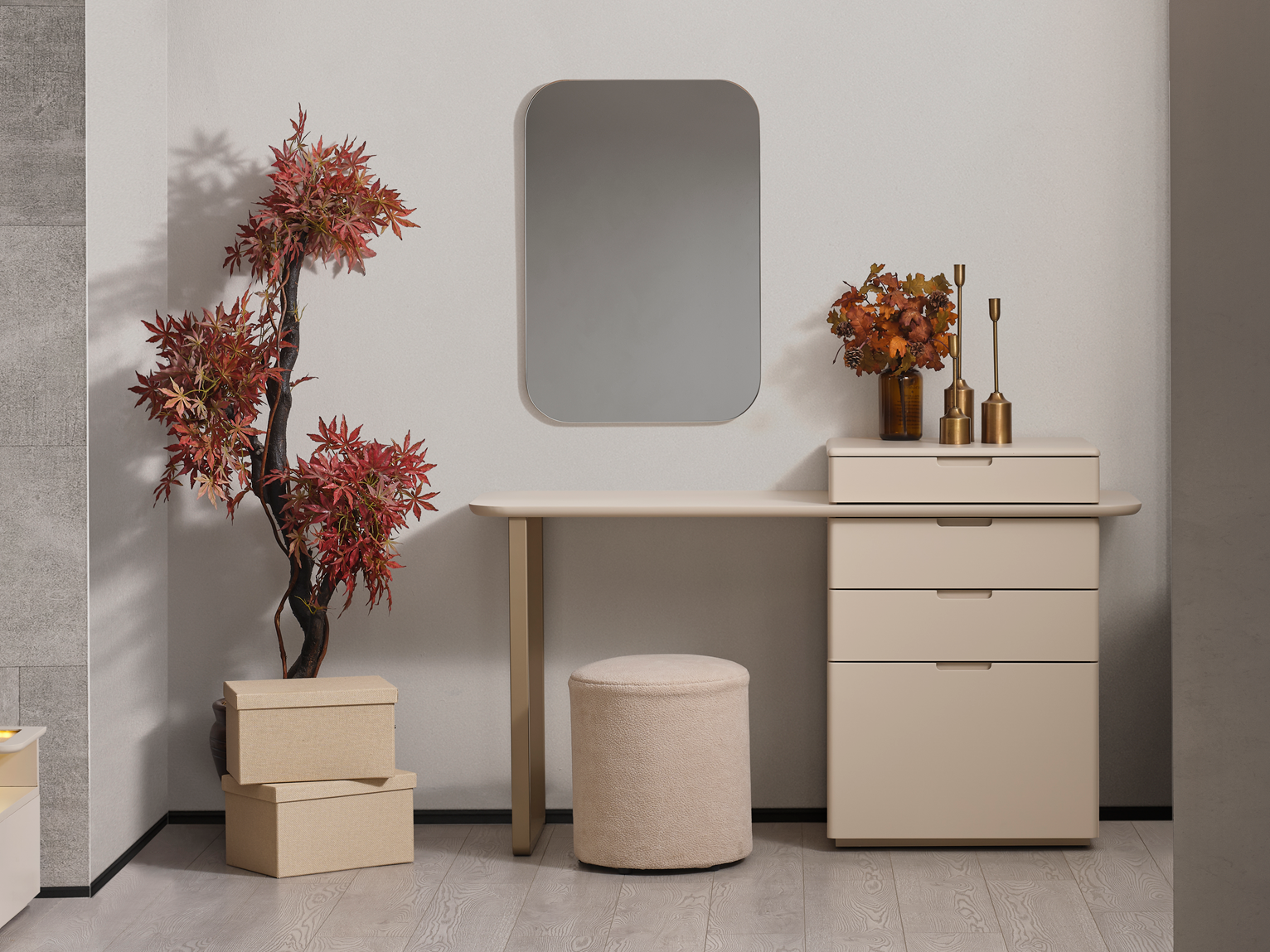 Netline Home Interior Lizbon bedroom set dresser and nightstand in a modern bedroom style with sleek wood finish.