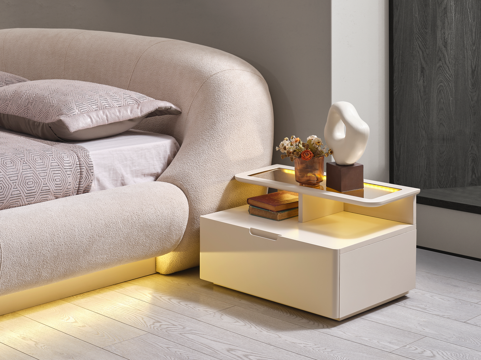 Lizbon bedroom set by Netline Home Interior featuring a bed, nightstand, and matching bedroom furniture in a stylish design.