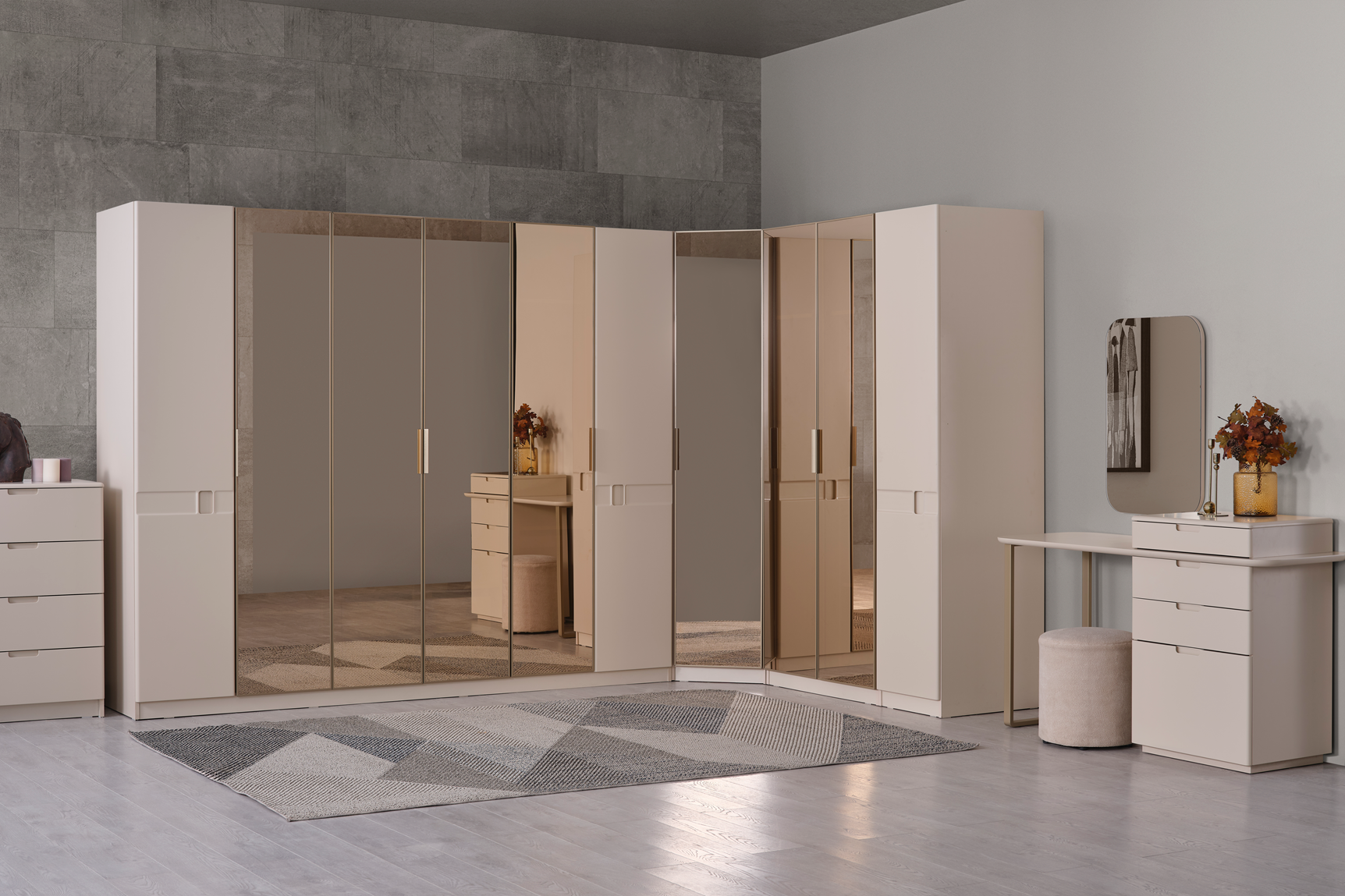 Lizbon Bedroom Set by Netline Home Interior featuring modular wardrobes and stylish bedroom furniture in a modern design.