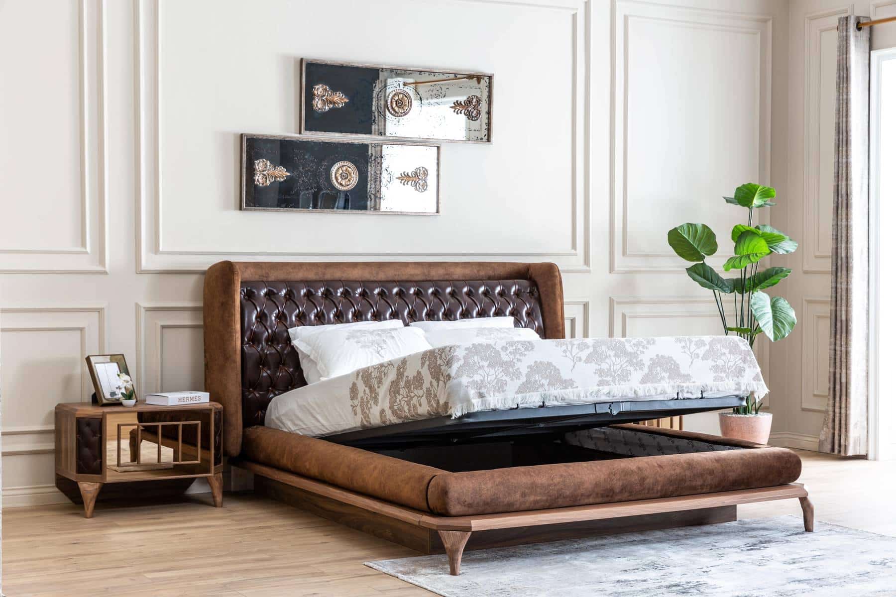 Brown Lotus bedroom headboard and base by Netline Home Interior, showcasing stylish bedroom support furniture and design.