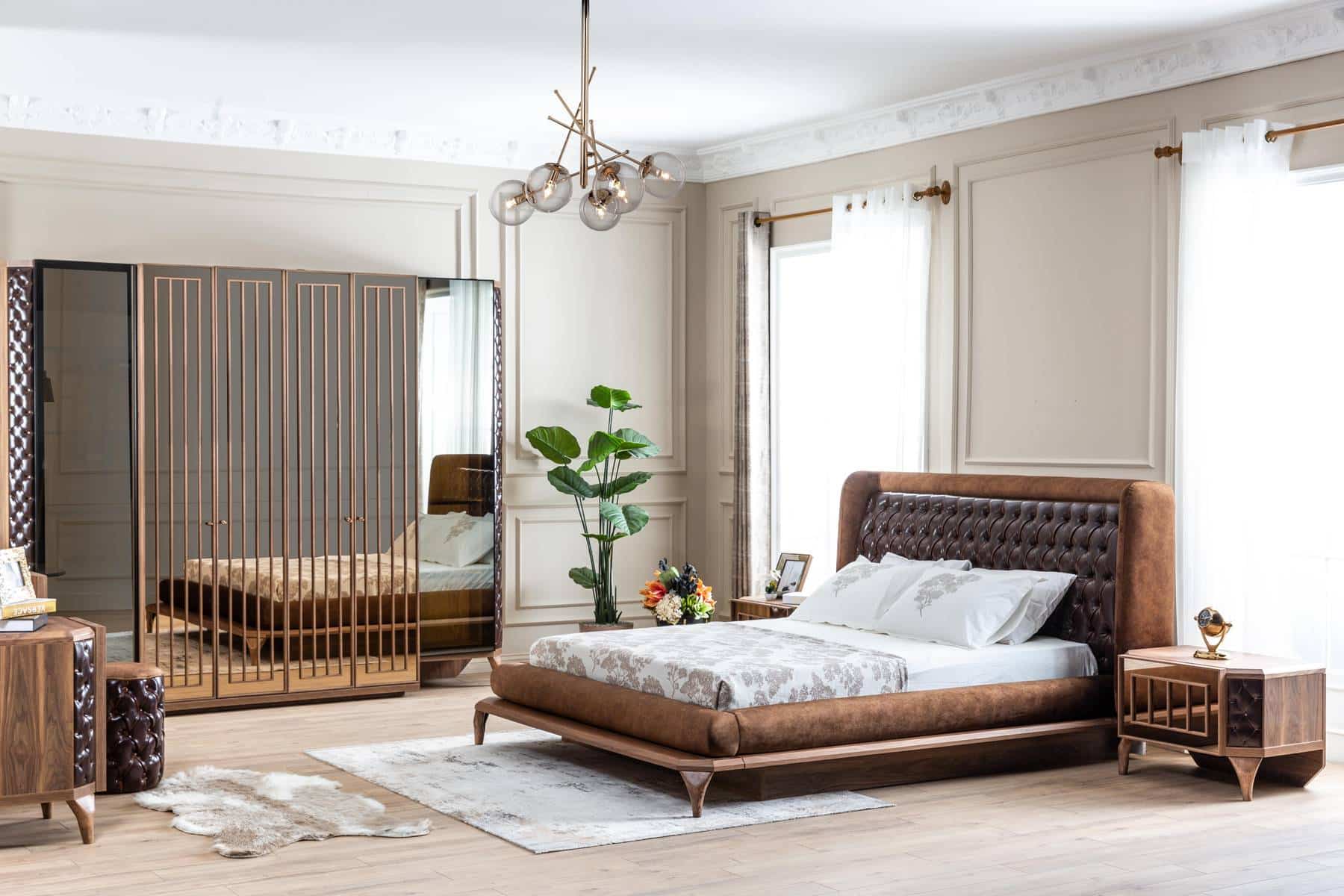 Brown Lotus bedroom headboard and base by Netline Home Interior, showcasing stylish bedroom support furniture with a modern design.