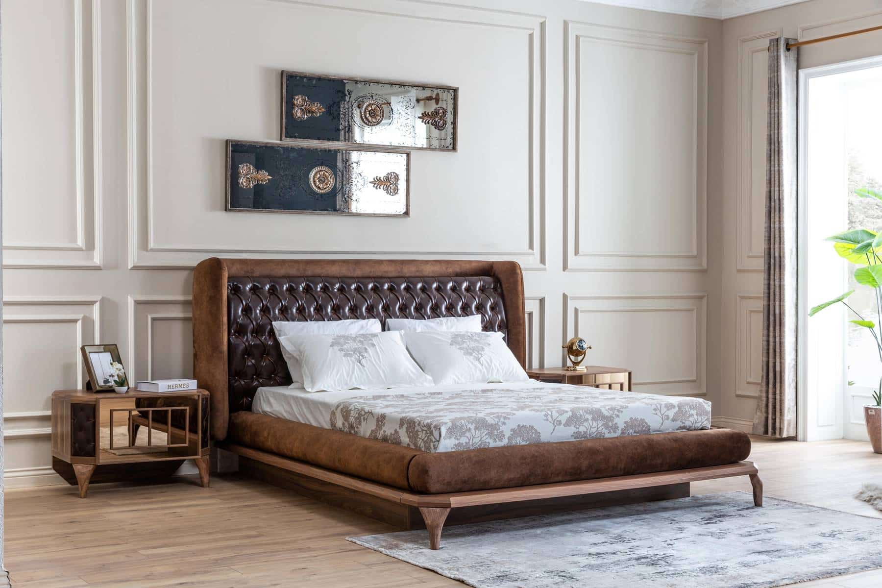 Brown Lotus bedroom headboard and base by Netline Home Interior, showcasing stylish bedroom support and modern design.