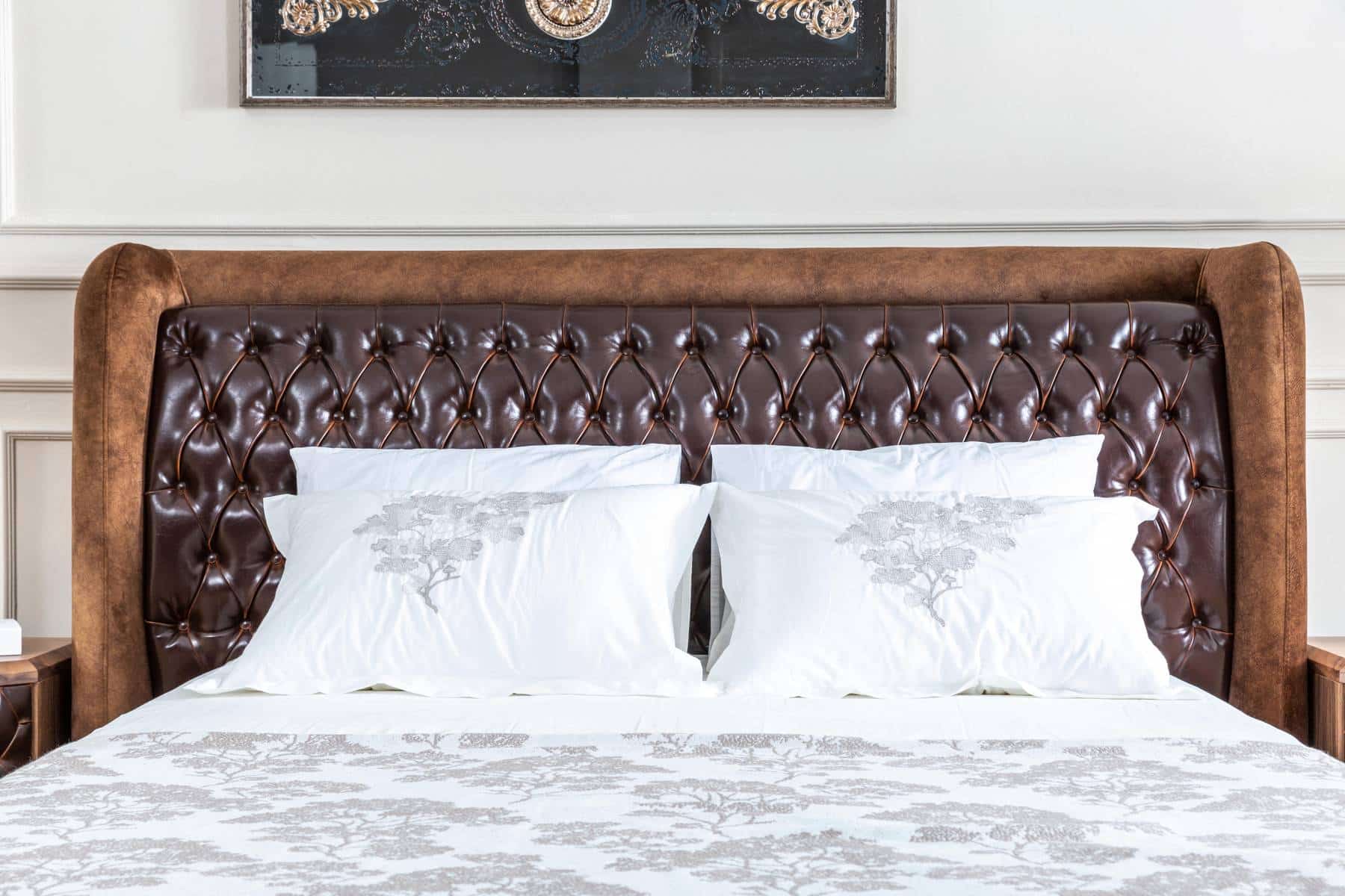 Brown Lotus bedroom headboard and base by Netline Home Interior, showcasing stylish bedroom support and elegant design.