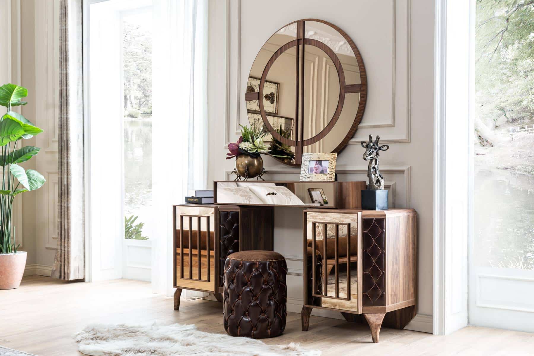 Netline Home Interior Lotus Dresser Storage Unit in brown, a sleek smart home storage solution with multiple compartments.