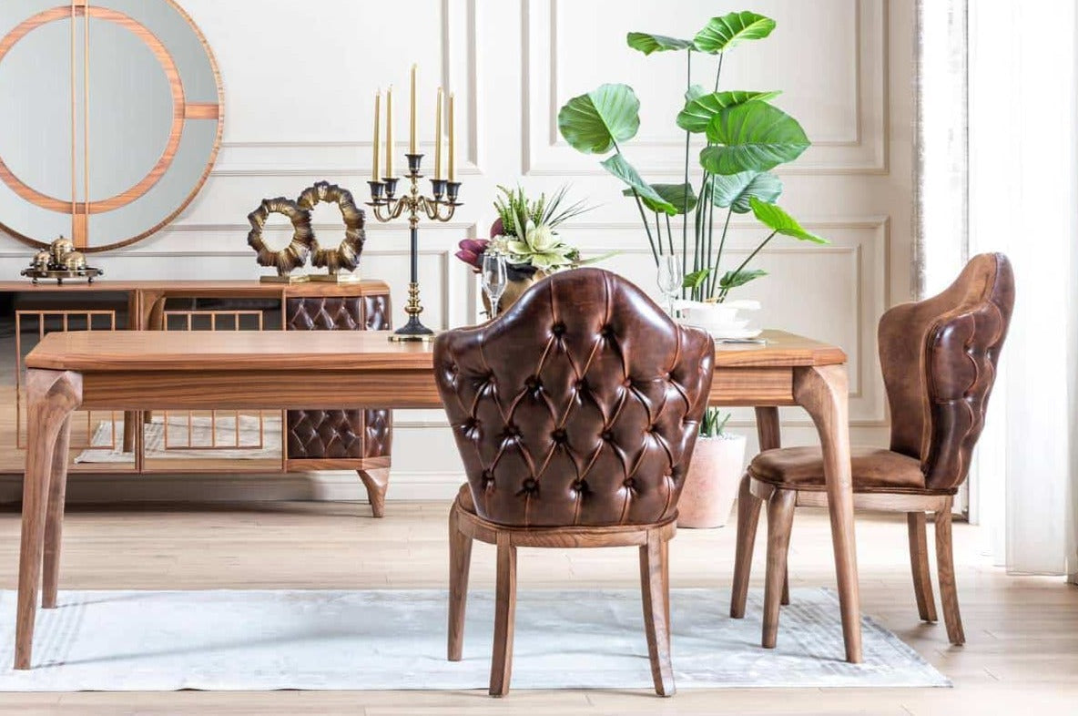 Modern Lotus Dining Table by Netline Home Interior with a sleek wooden surface and minimalist design for contemporary dining rooms.