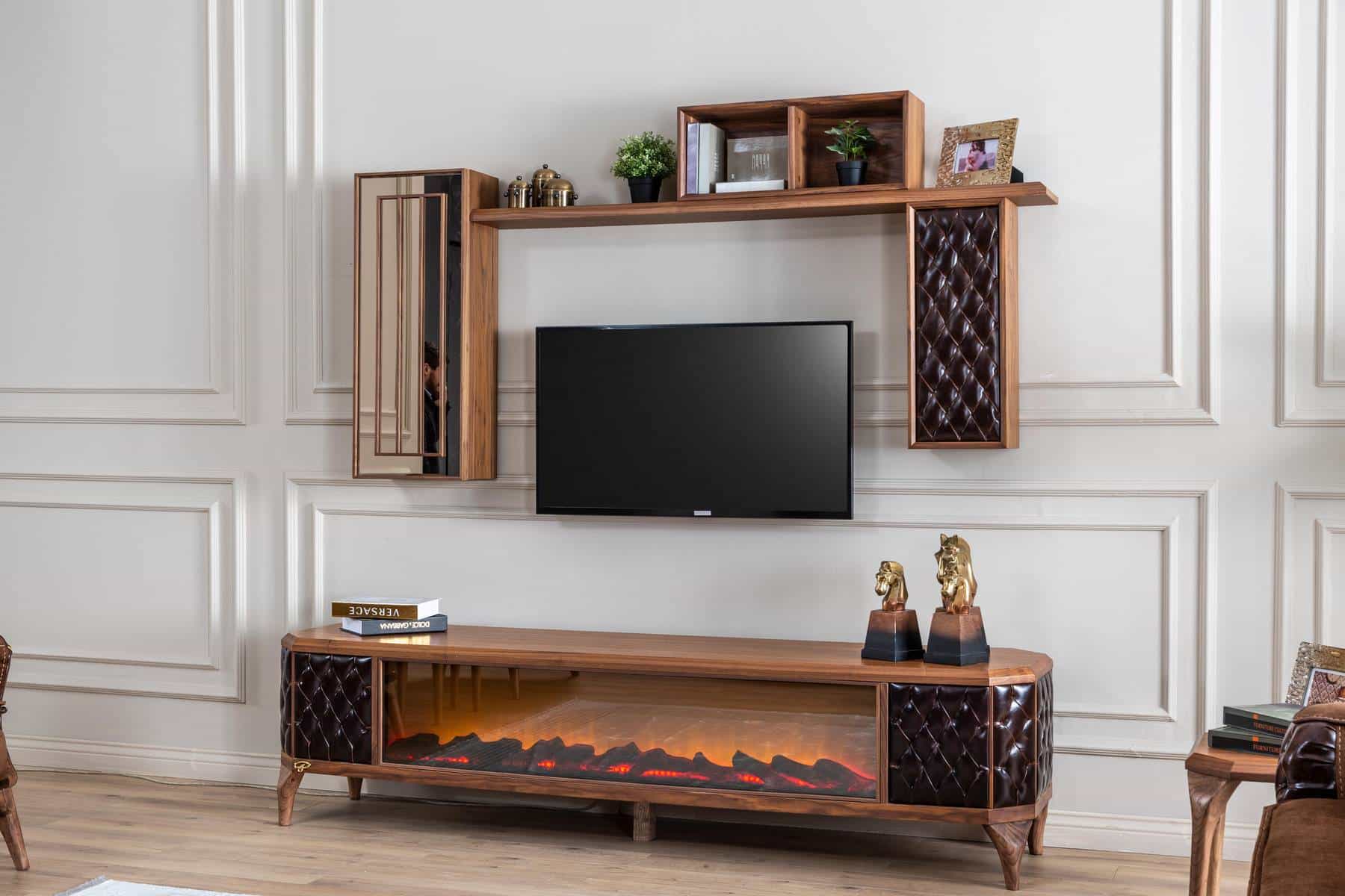 Contemporary Lotus Wall Unit TV stand by Netline Home Interior with sleek design and media storage compartments.
