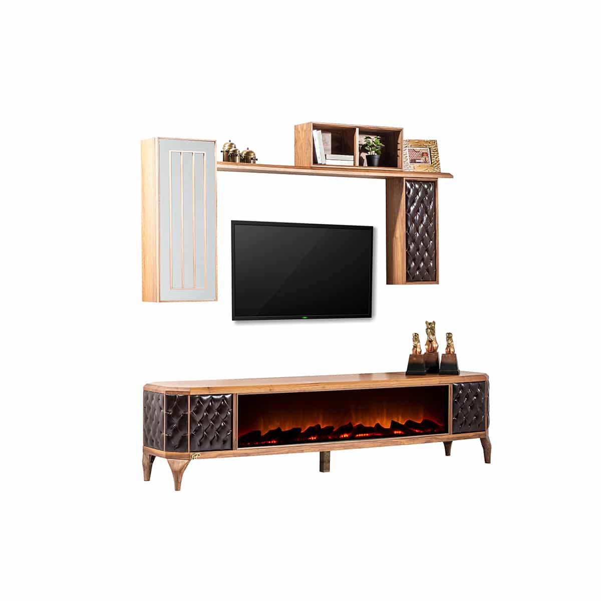 Netline Home Interior Lotus Wall Unit TV unit with contemporary design, featuring sleek media storage and a built-in fireplace.