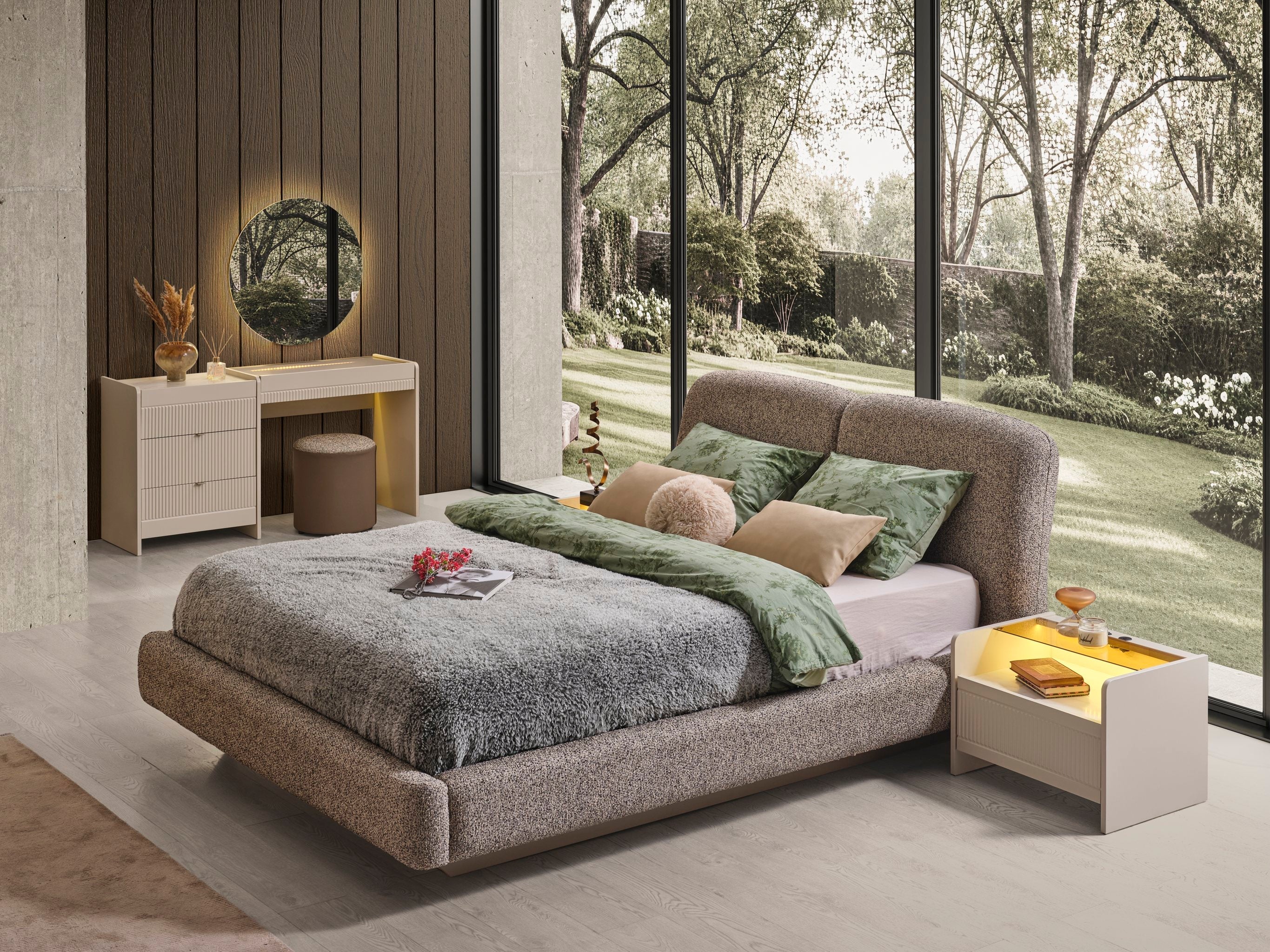 Luna bedroom set by Netline Home Interior featuring a modern bed frame, matching nightstands, and stylish bedroom decor.