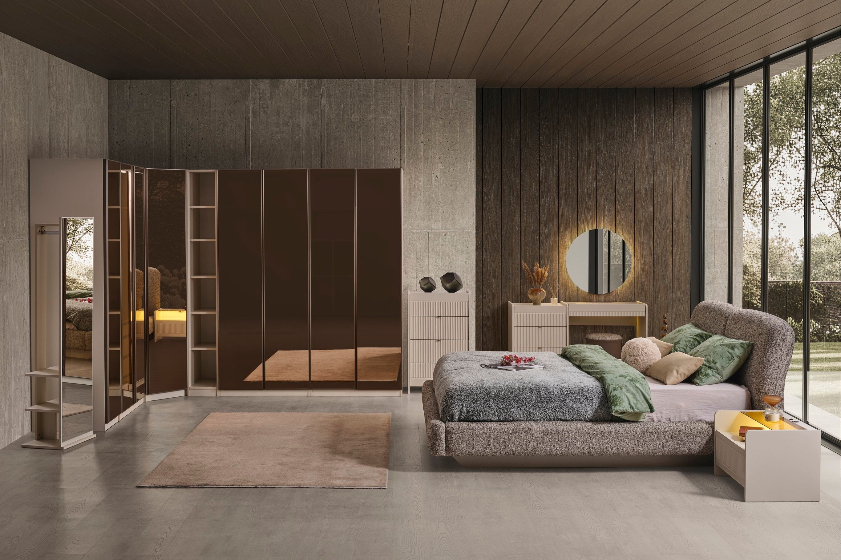 Luna bedroom set by Netline Home Interior featuring a modern bed, matching nightstands, and stylish bedroom decor.