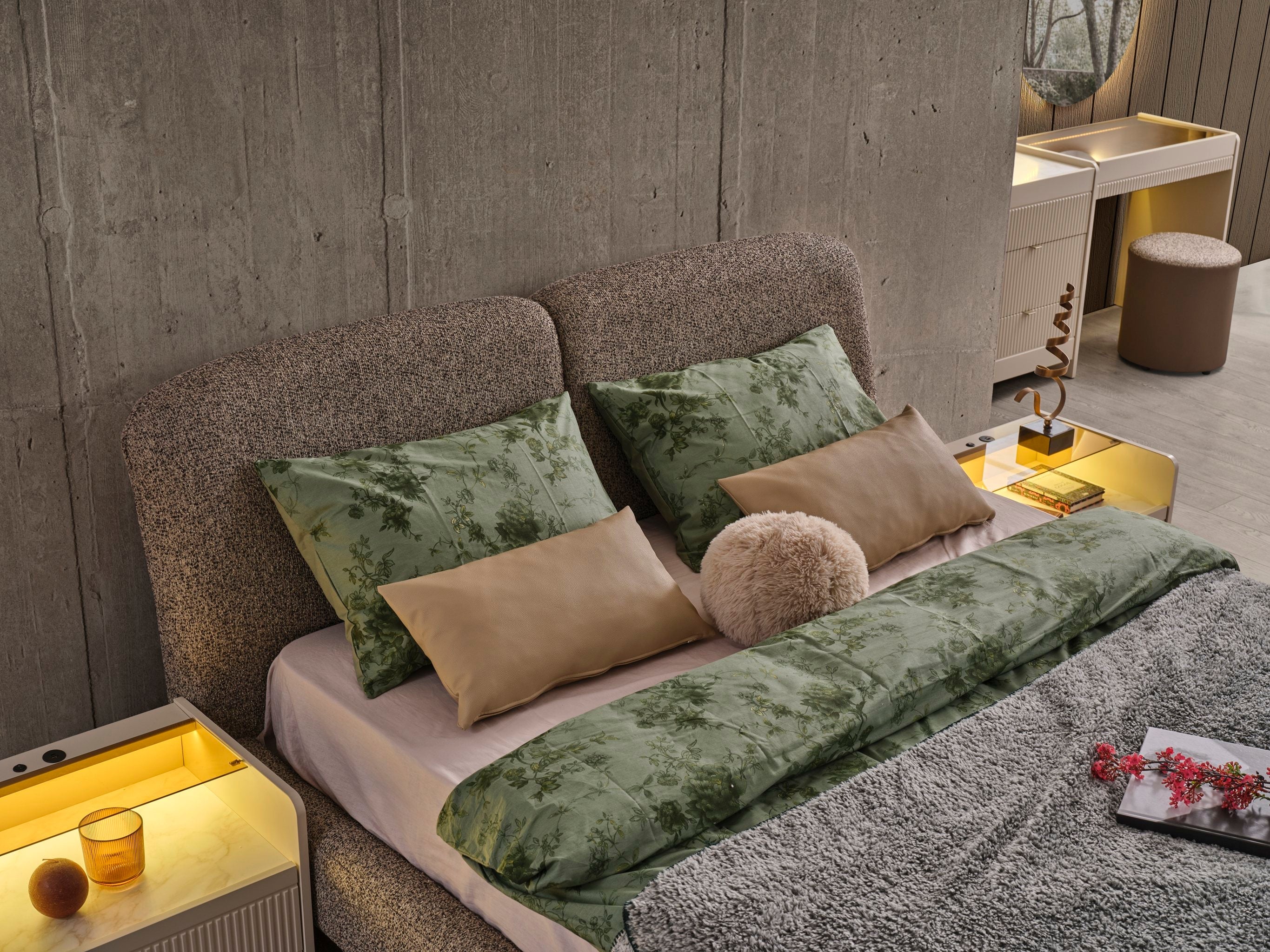 Luna Bedroom Set by Netline Home Interior featuring a modern bed frame, matching nightstands, and stylish bedroom decor.
