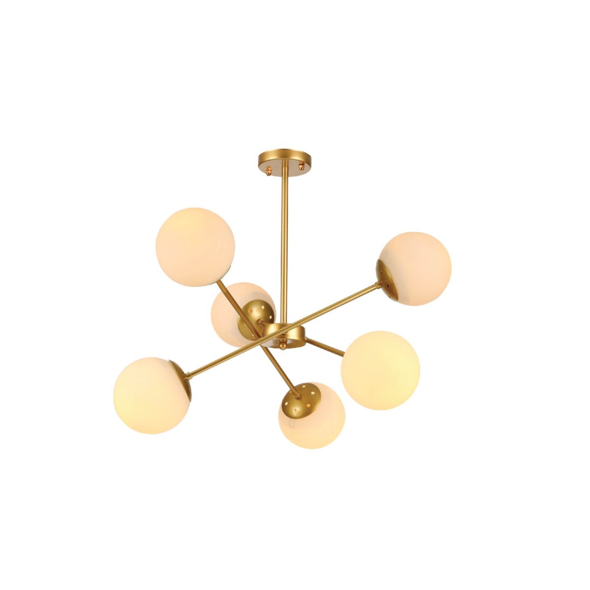 Gold Sputnik metal ceiling light with opal glass globe and E27 fittings, modern design by Netline Home Interior.
