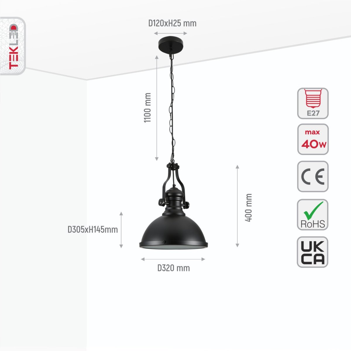 Black nautical industrial caged dome pendant light with glass shade and metal ceiling mount, E27 fitting, by Netline Home Interior.