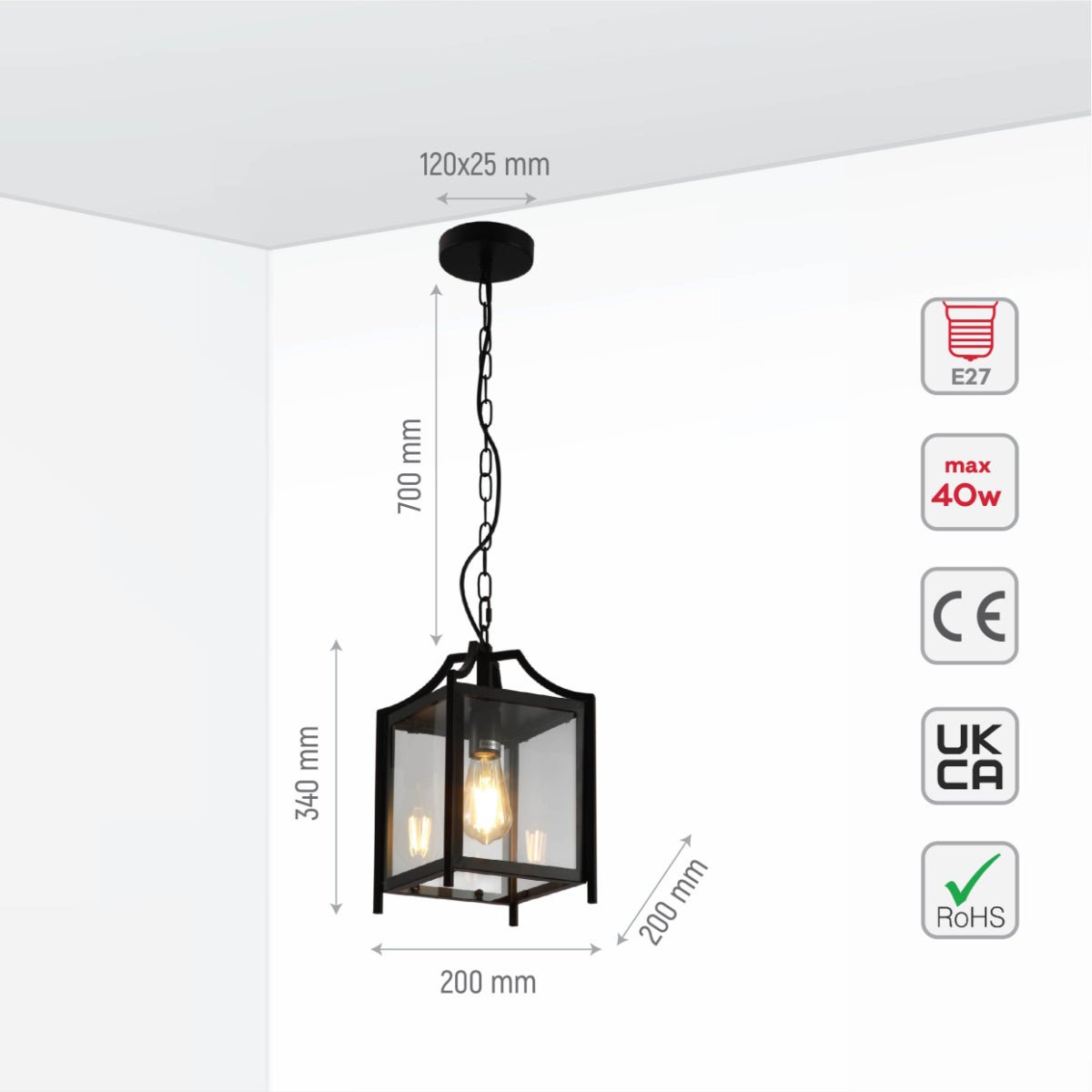 Cube Retro Traditional Lantern Pendant Light by Netline Home Interior with E27 bulb socket, ceiling-mounted statement lighting fixture.