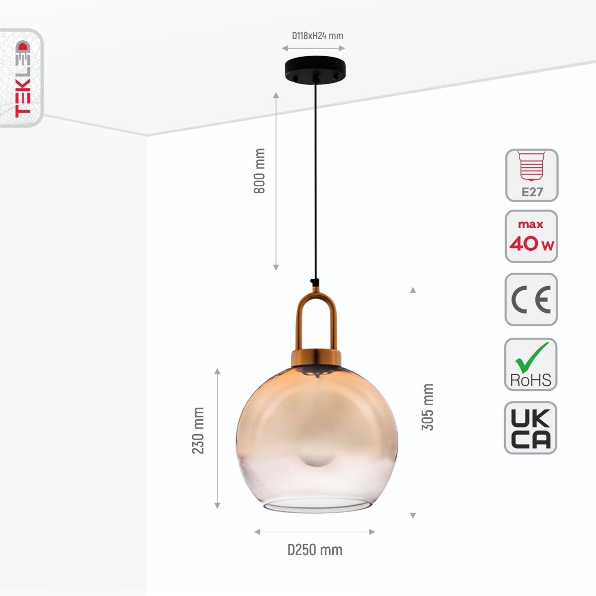 Gold gradient glass globe pendant light with E27 fitting, modern statement lighting from Netline Home Interior.