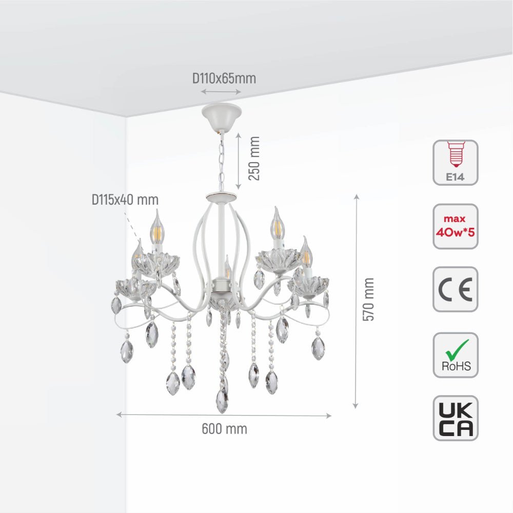 Tabitha Mediterranean Elegant Transitional Elizabeth Style Crystal, 5 Candle, ceiling light