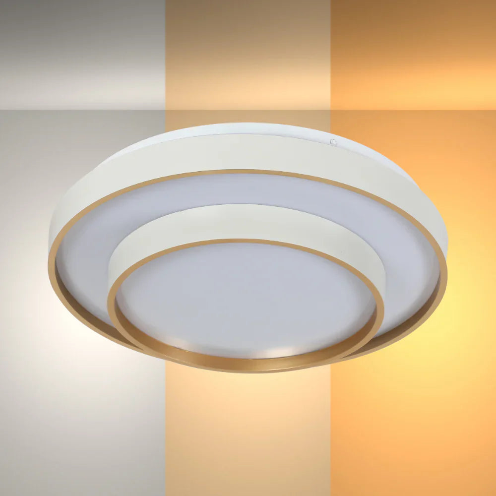 Modern two-layer LED flush mount ceiling light with remote control, sleek design for home interior lighting by Netline Home Interior.
