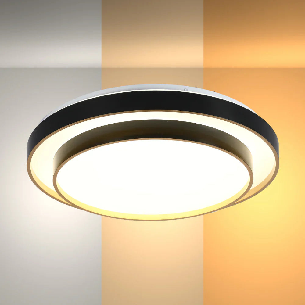 Modern two-layer LED flush mount ceiling light with remote control by Netline Home Interior, featuring sleek design and bright illumination.
