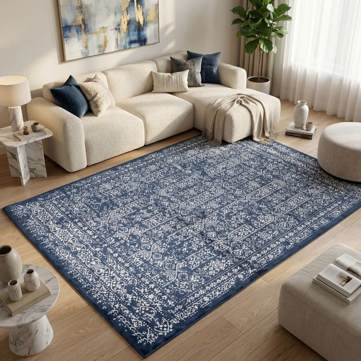 Montana Blue Rug by The Rugs featuring a vibrant blue design with intricate patterns, ideal for living room or bedroom decor.