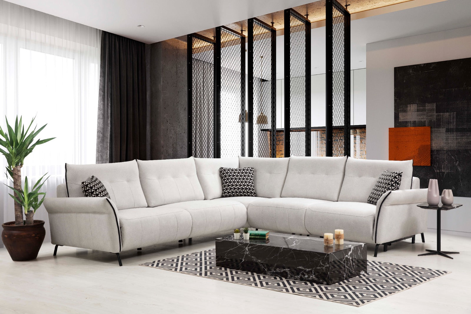 Netline Home Interior Mozart Corner Recliner Sofa with plush cushions and relaxed design, perfect for everyday comfort.