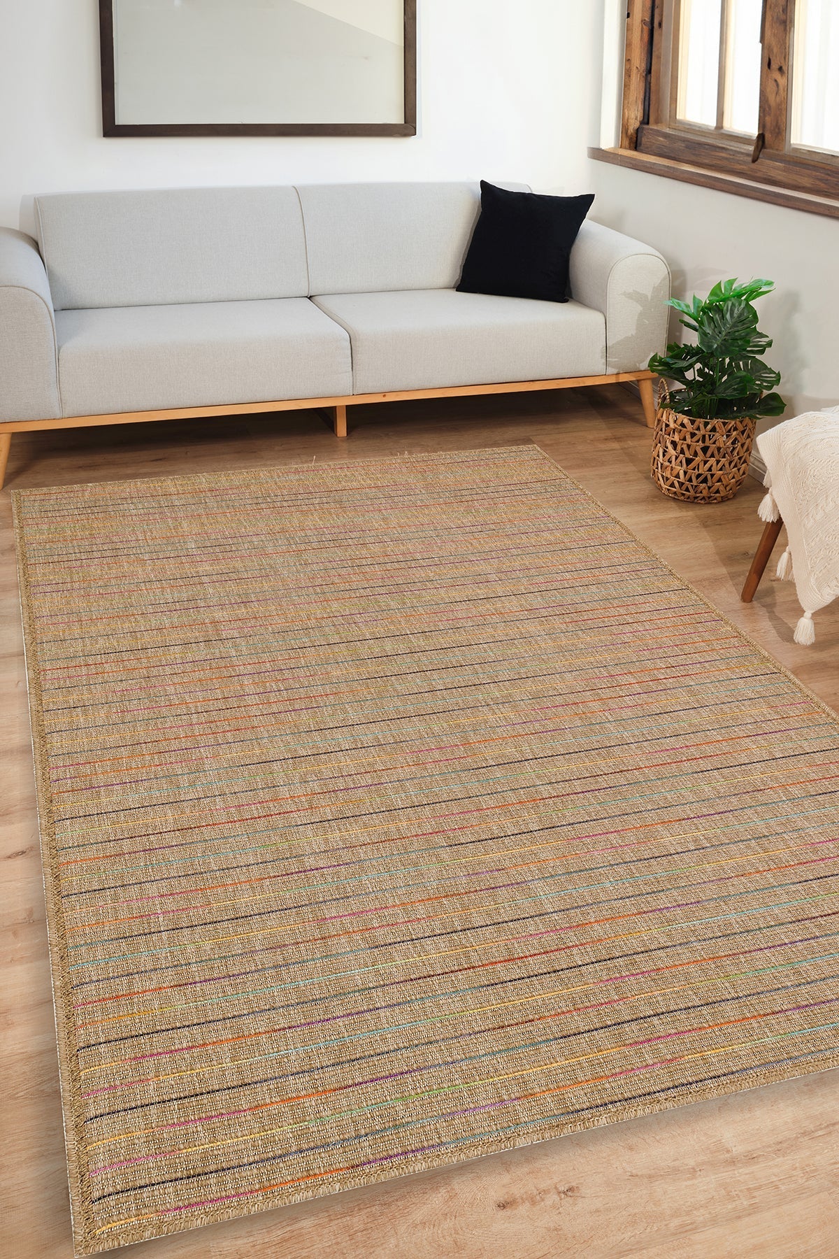 Colorful Kilim flatweave rug by Netline Home, washable area rug with vibrant multicolor geometric patterns for home decor.