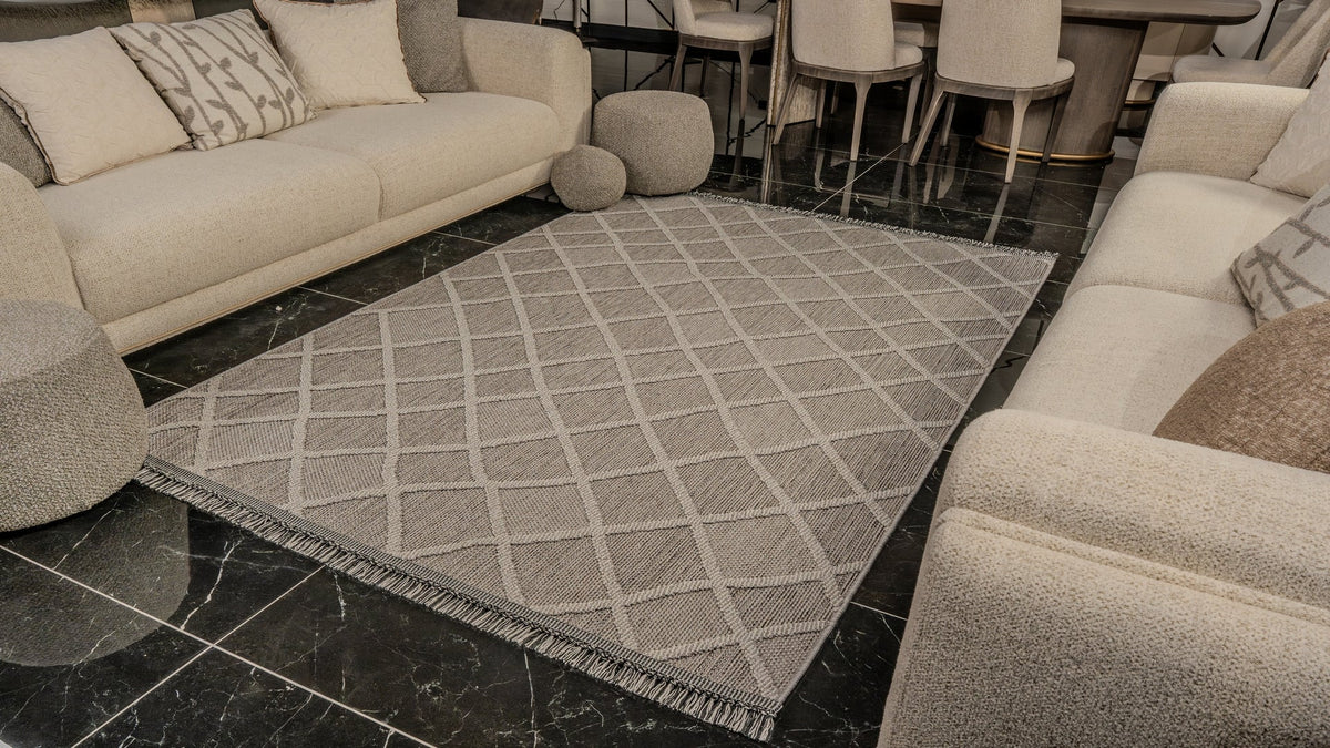 Grey Netline Home Natura 9964 washable area rug with soft polypropylene, non-shed, durable, ideal for bedrooms, entryways, and living rooms.