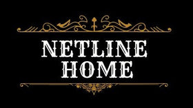 NETLINE HOME logo with decorative elements on a black background