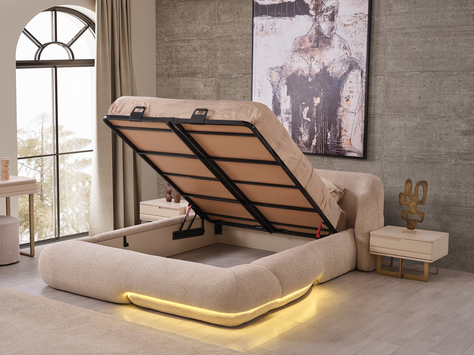 Open view of Netline Home Interior Oslo bedroom set featuring a modern bedstead and coordinated bedroom furniture.
