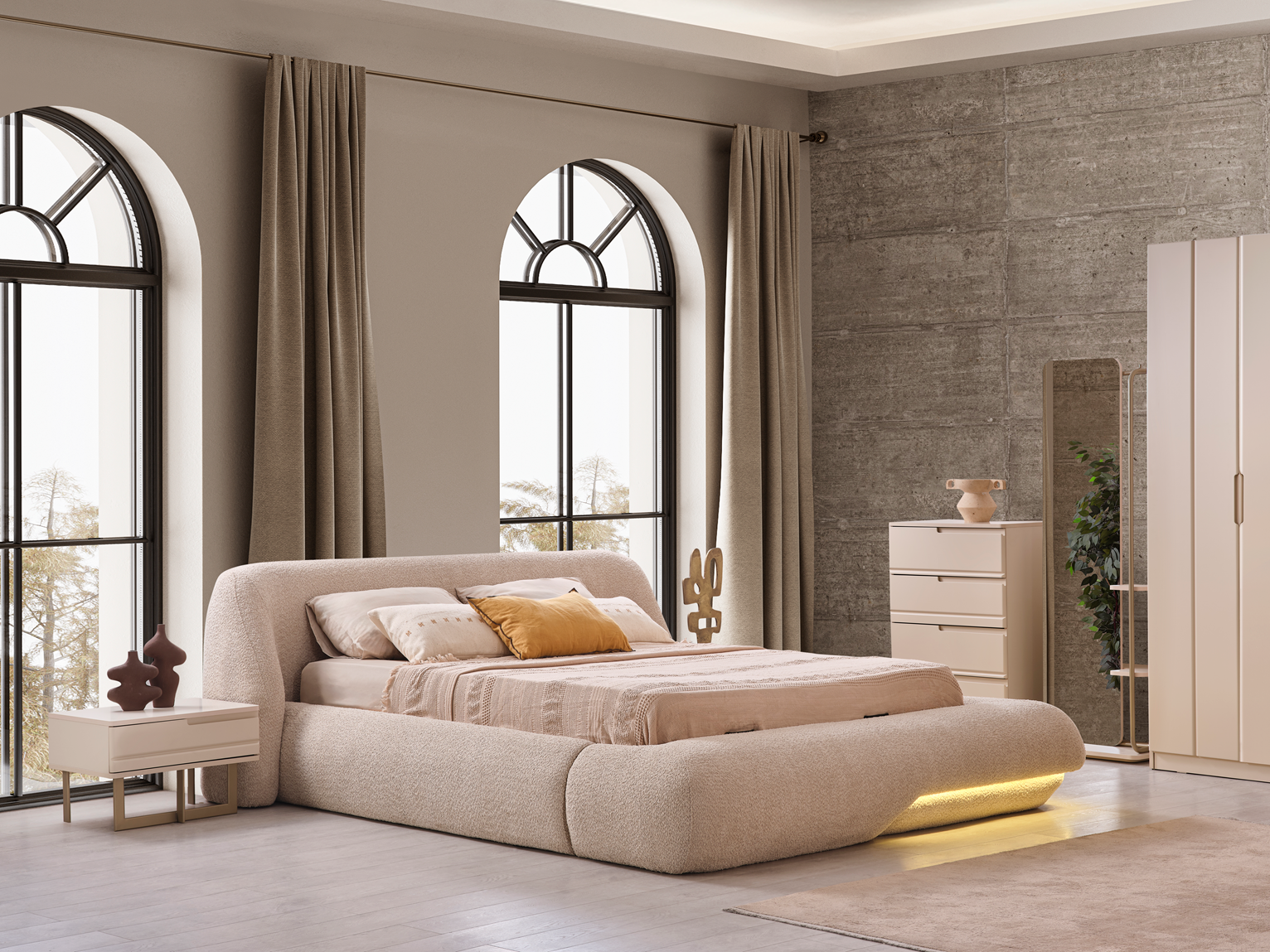 Modern Oslo bedroom set by Netline Home Interior featuring a bed, matching nightstands, and stylish bedroom furniture.