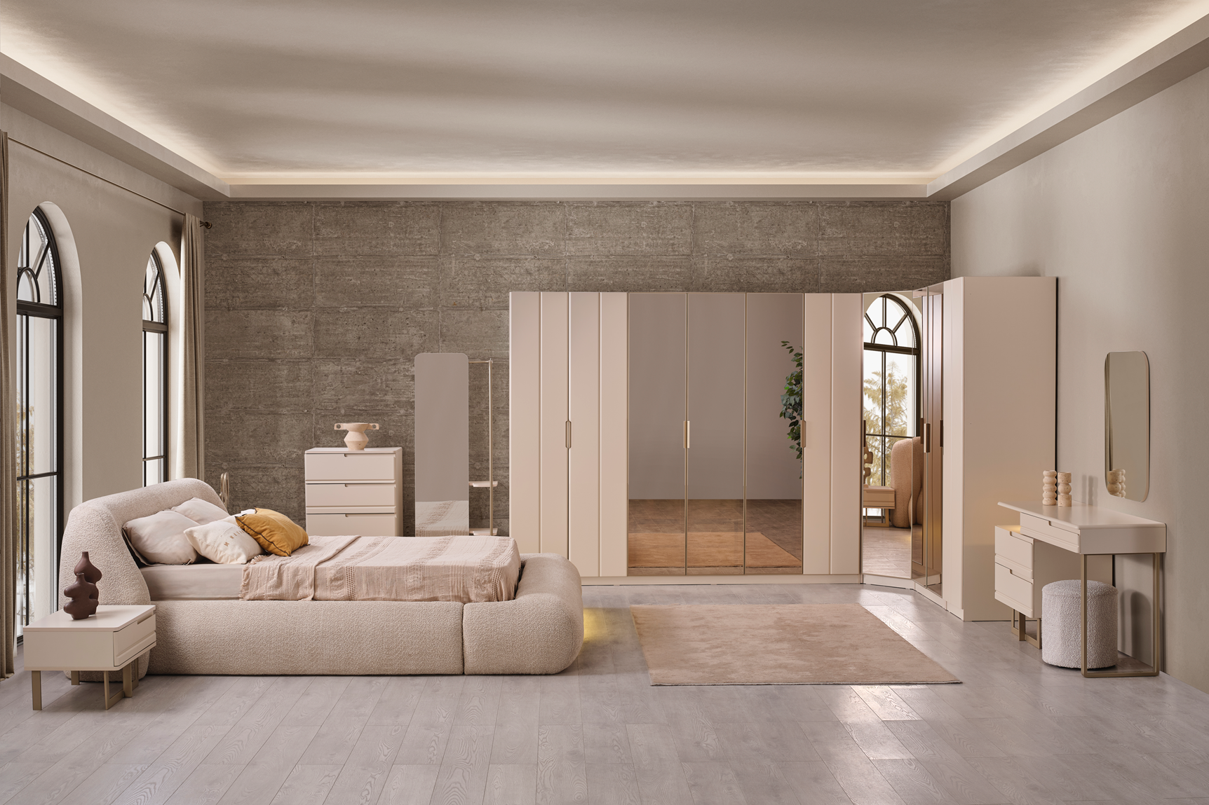 Oslo bedroom set by Netline Home Interior including bed frame, nightstands, and wardrobe in modern bedroom decor style.