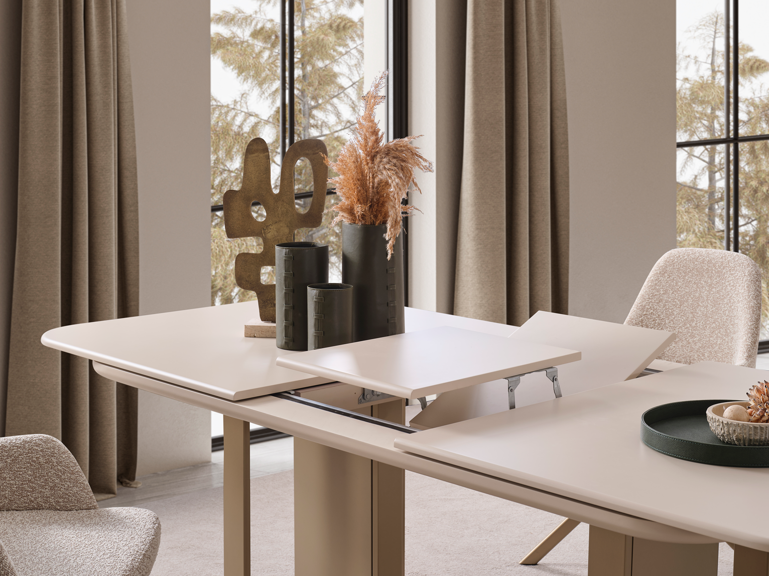 Modern Oslo dining room set by Netline Home Interior featuring a sleek table and matching chairs for contemporary entertaining.
