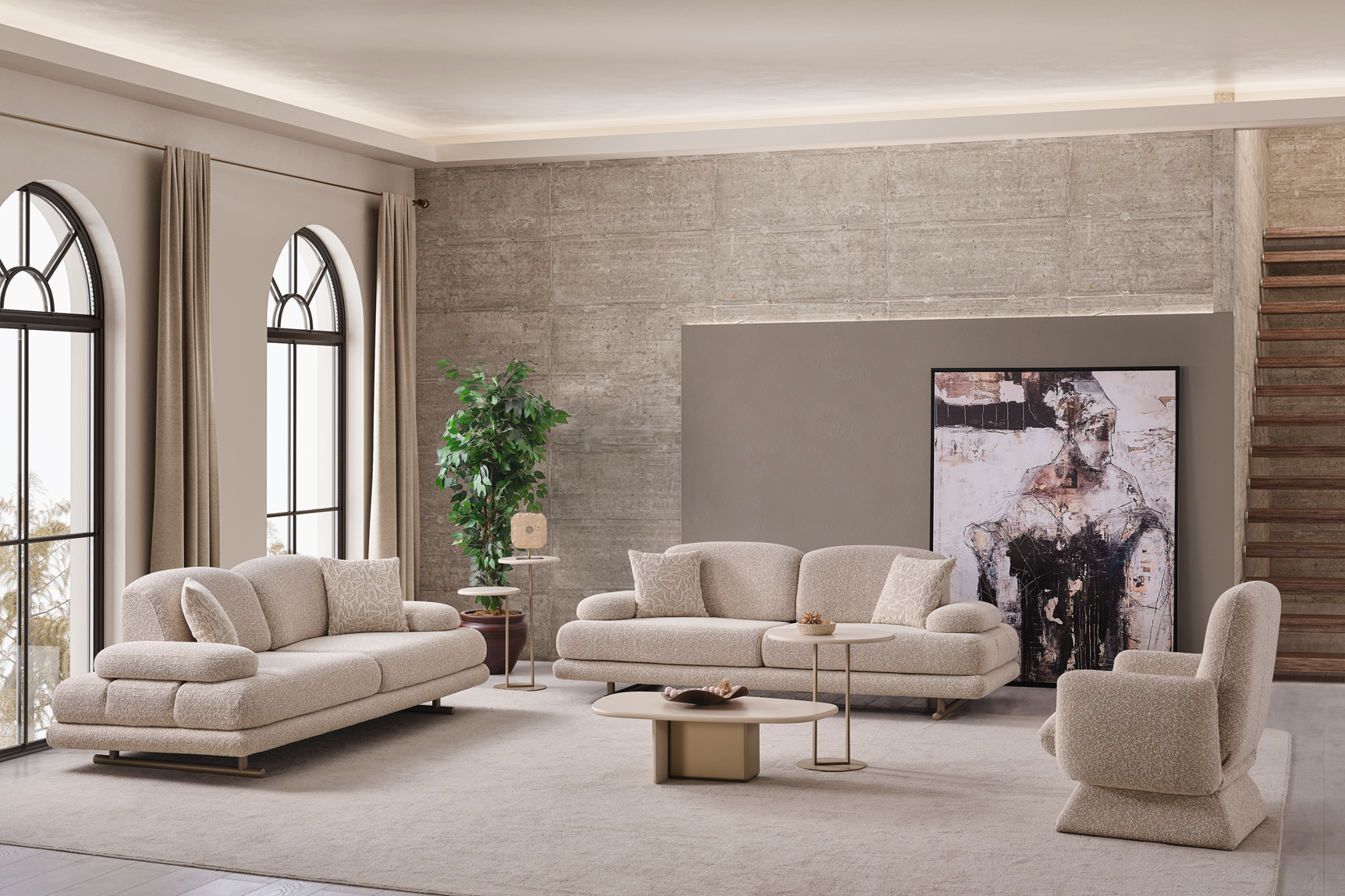 Modern Oslo Sofa Set by Netline Home Interior featuring plush cushions and sleek design for stylish living room comfort.