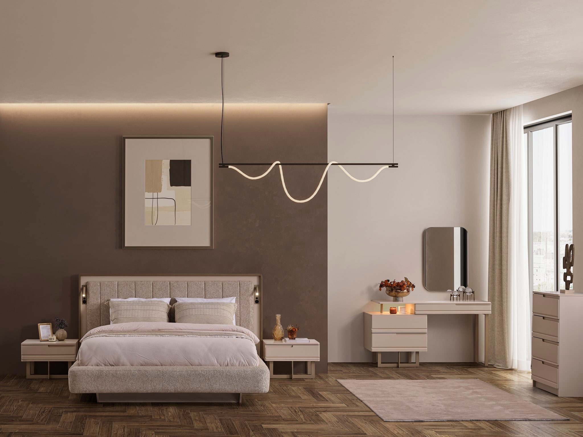 Elegant Oslo luxury bedroom set by Netline Home Interior featuring a modern bed, nightstands, and stylish decor.