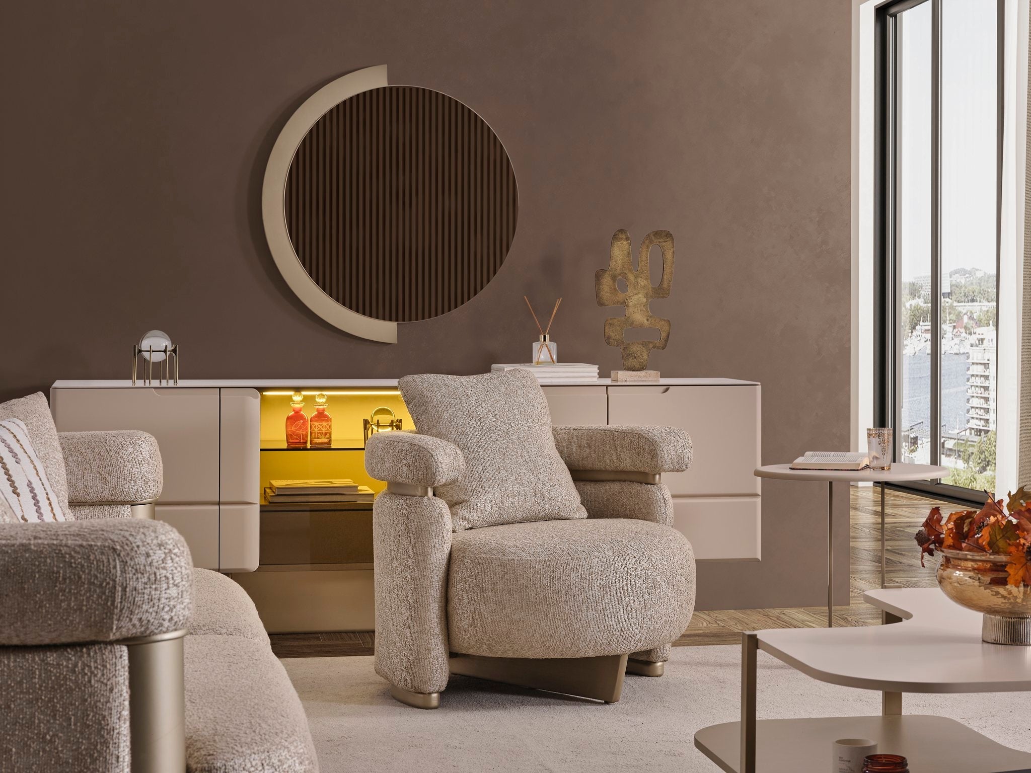 Luxury Oslo armchair by Netline Home Interior featuring plush upholstery and stylish design for elegant living spaces.