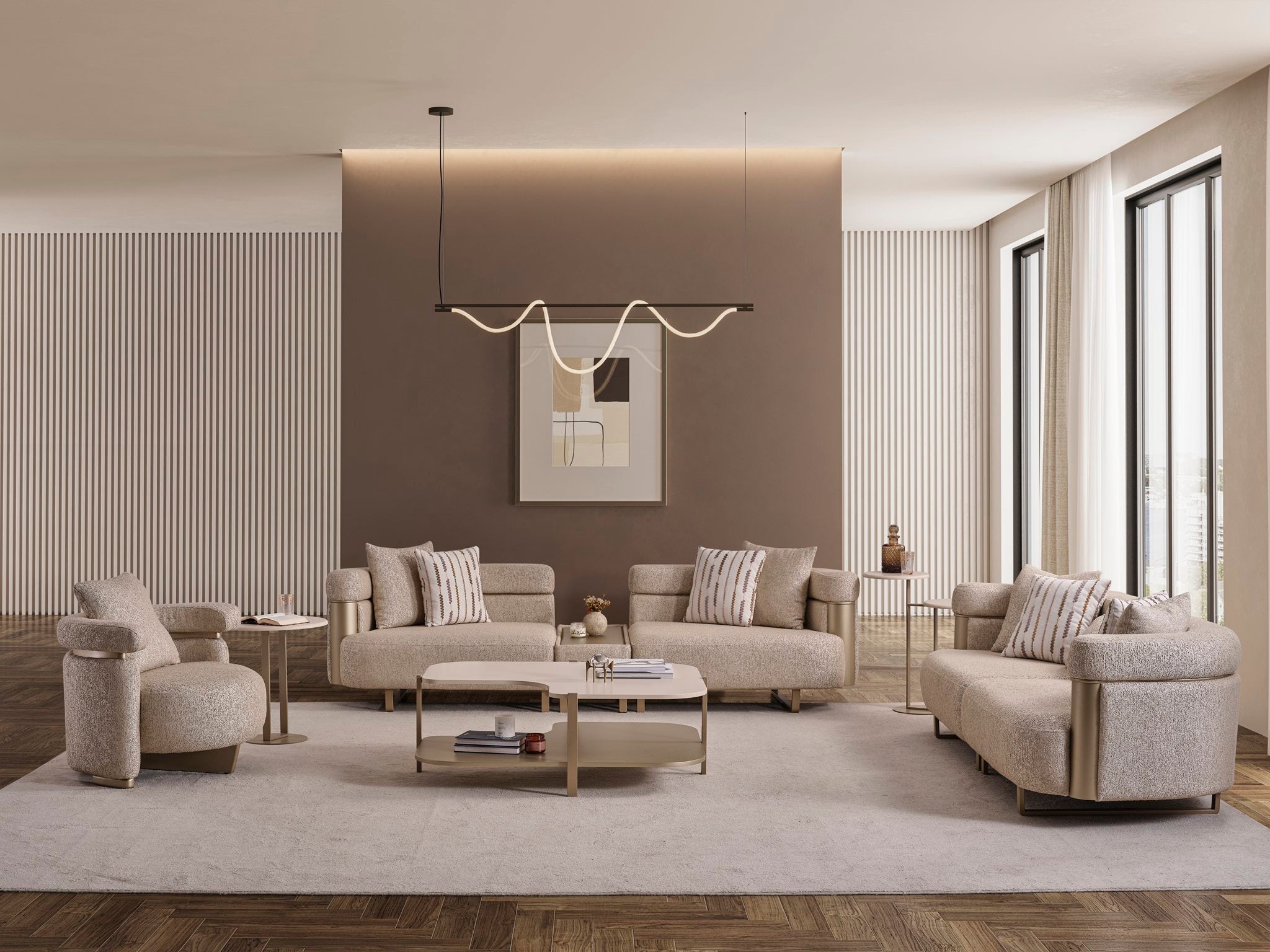 Elegant Oslo Luxury Sofa Set by Netline Home Interior featuring plush cushions and modern design in a stylish living room setup.