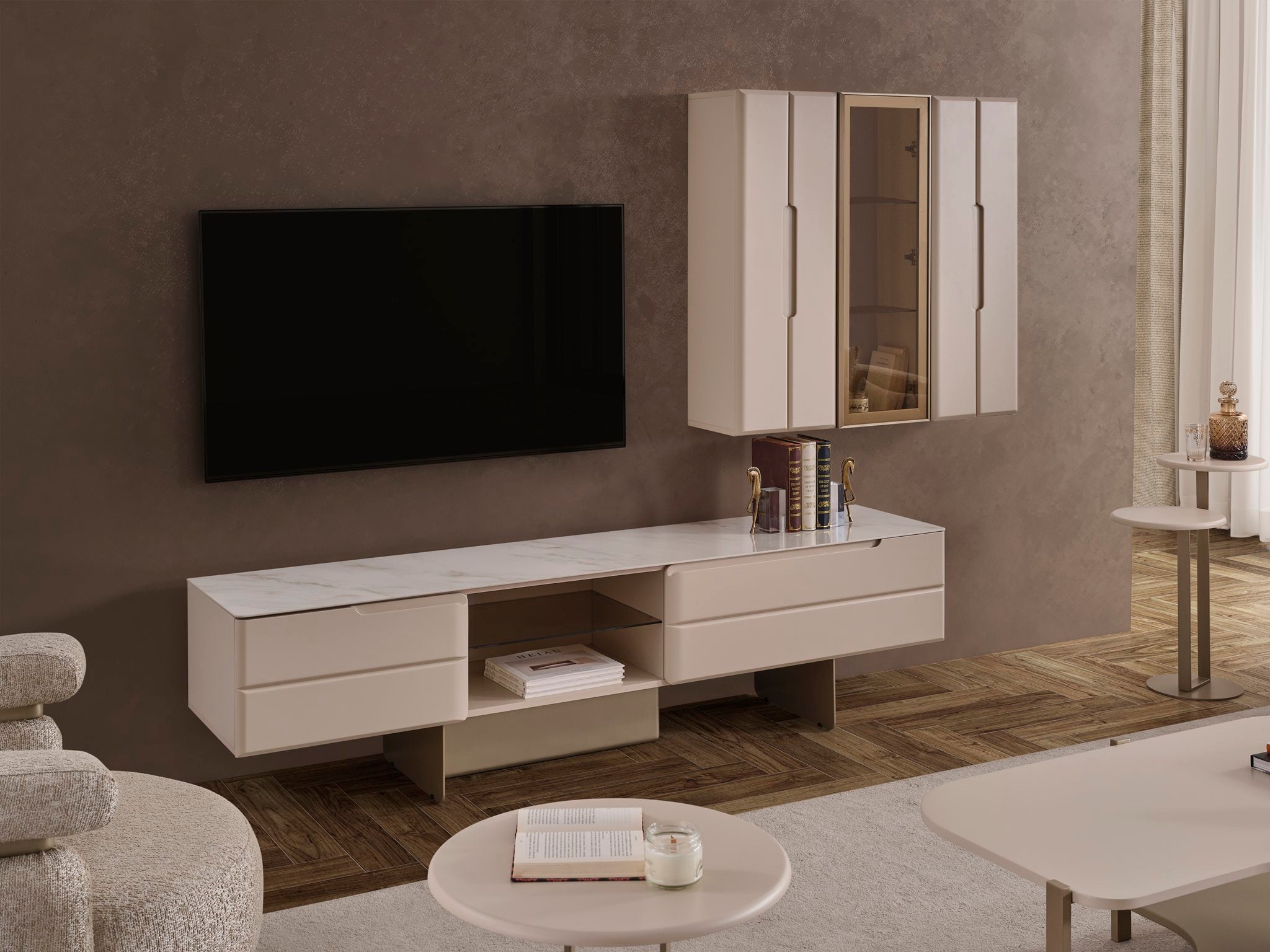 Elegant Oslo Luxury TV Unit by Netline Home Interior featuring sleek design and spacious storage compartments.