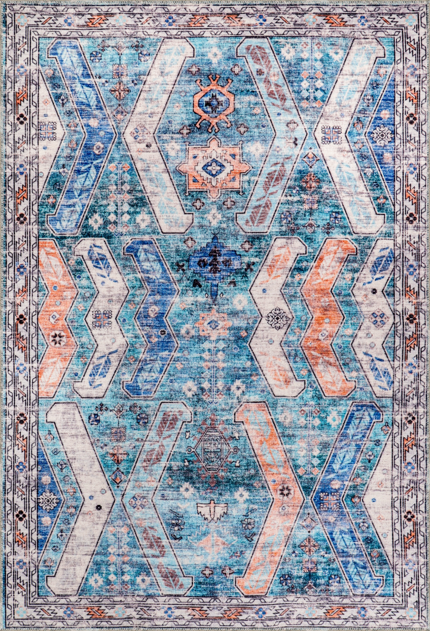 Red Kilim Washable Rug NL1015 with medallion design and non-slip backing, ideal for living room decor by Netline Home.