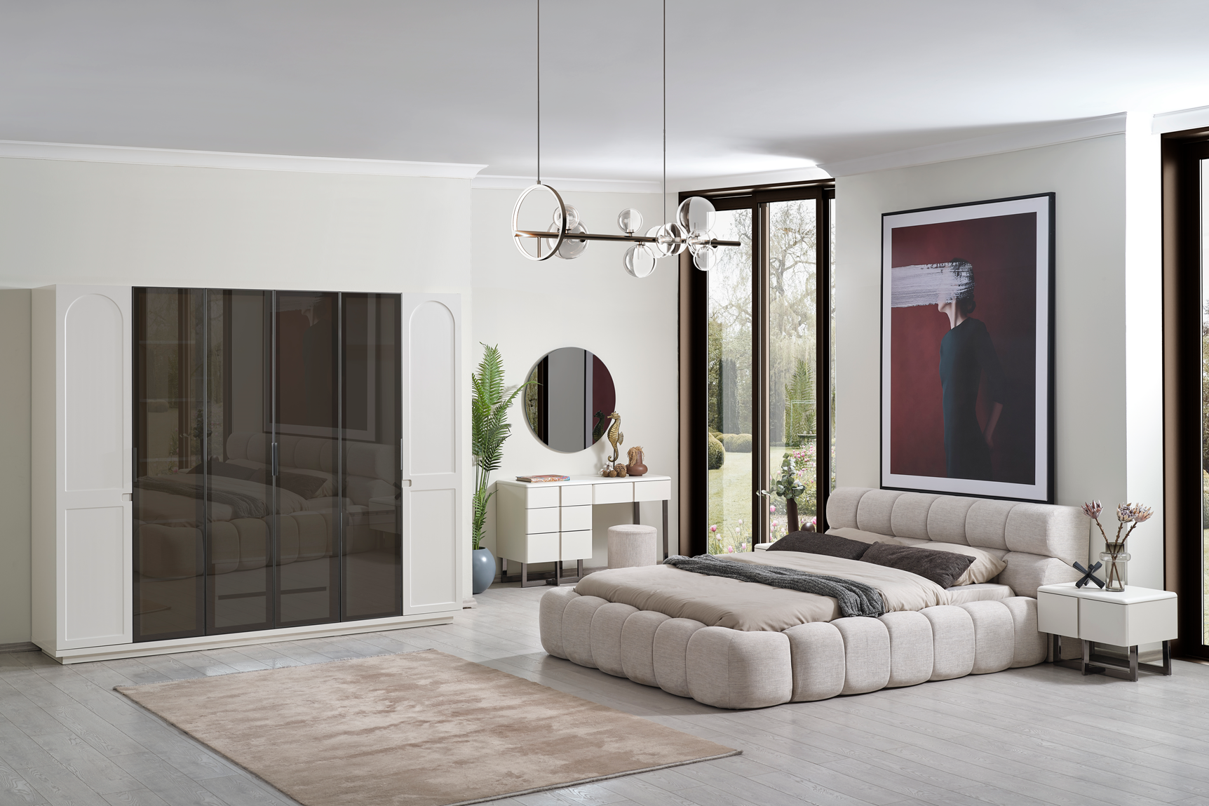 Elegant Dallas Premium Bedroom Set sofa by Netline Home Interior with plush cushions and stylish design in a modern bedroom setting.