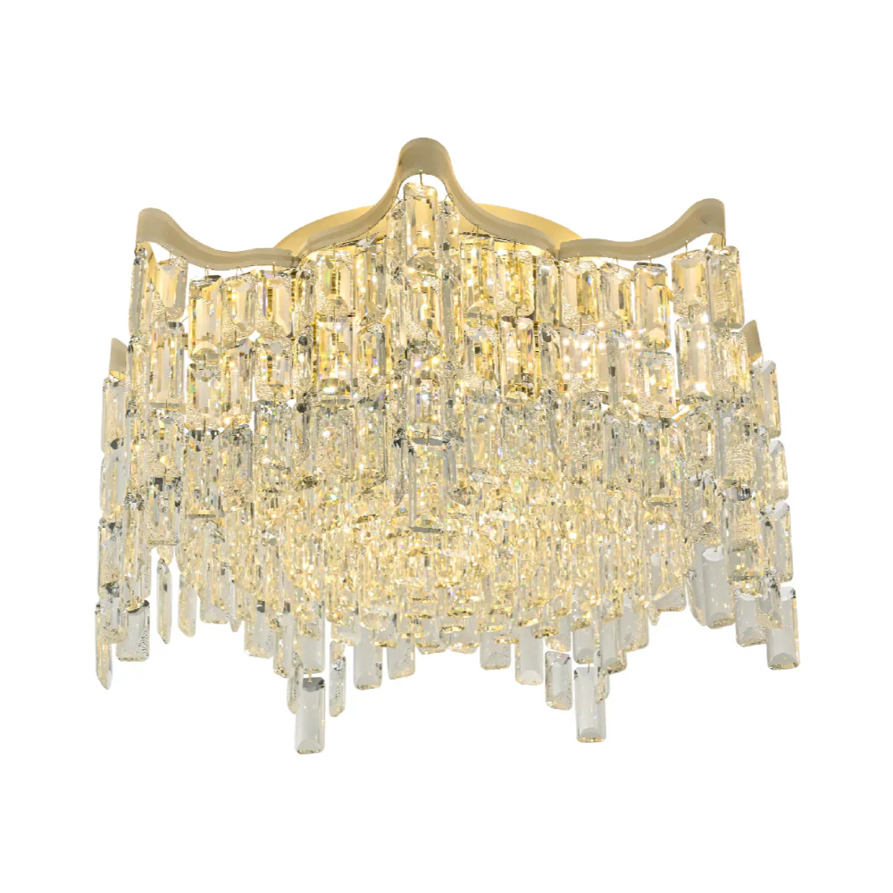 Gold Star Crystal Flush Chandelier Ceiling Light by Netline Home Interior, featuring a contemporary design with star-shaped crystal accents.