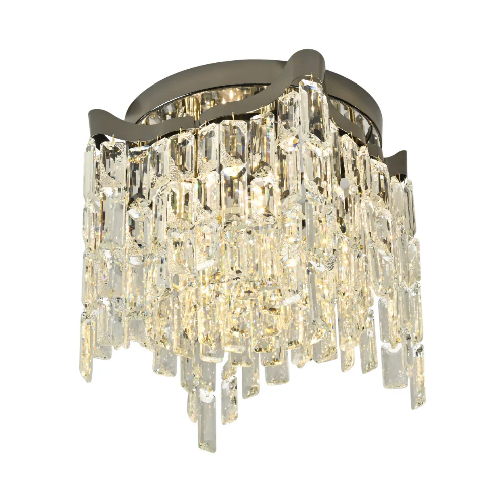 Black Star Crystal Flush Chandelier Ceiling Light by Netline Home Interior, featuring star-shaped crystal accents for contemporary home lighting.