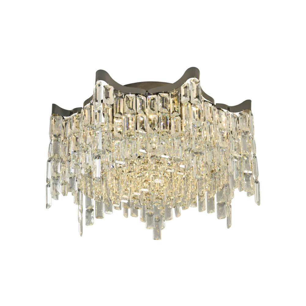 Star Crystal Flush Chandelier Ceiling Light, Gold, Large