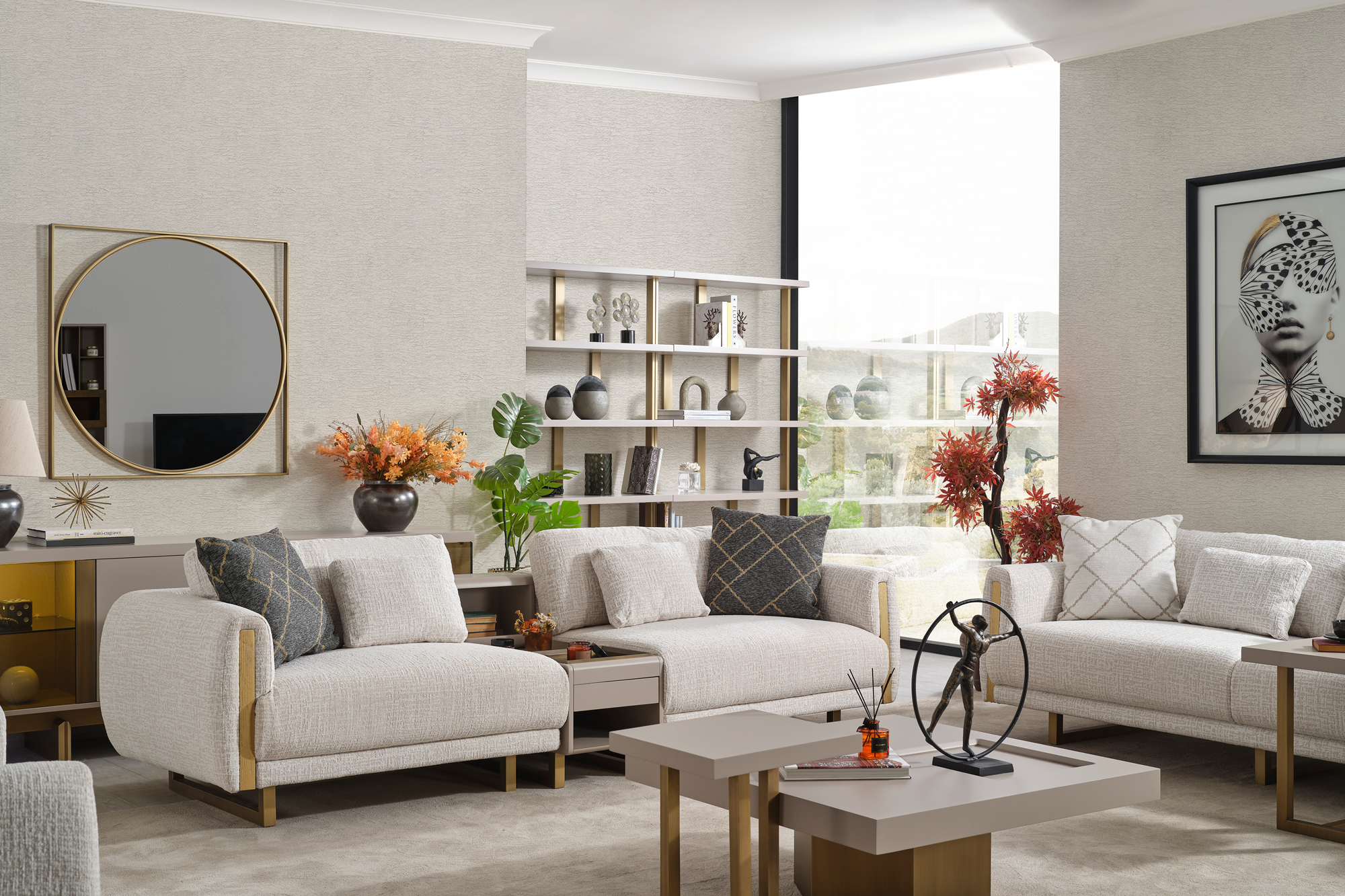 Netline Home Interior Stella 4 Seater Sofa with plush cushions and spacious seating for family comfort.