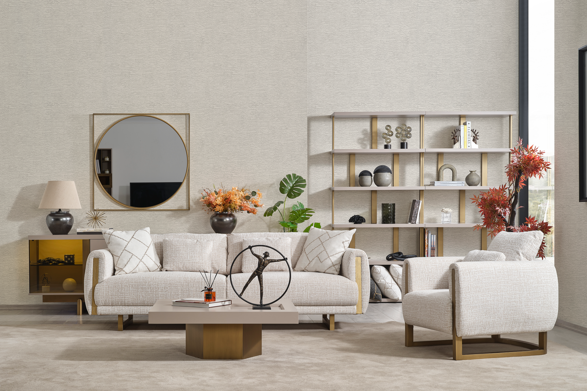 Netline Home Interior Stella 4 Seater Sofa with plush cushions and spacious seating for family comfort.