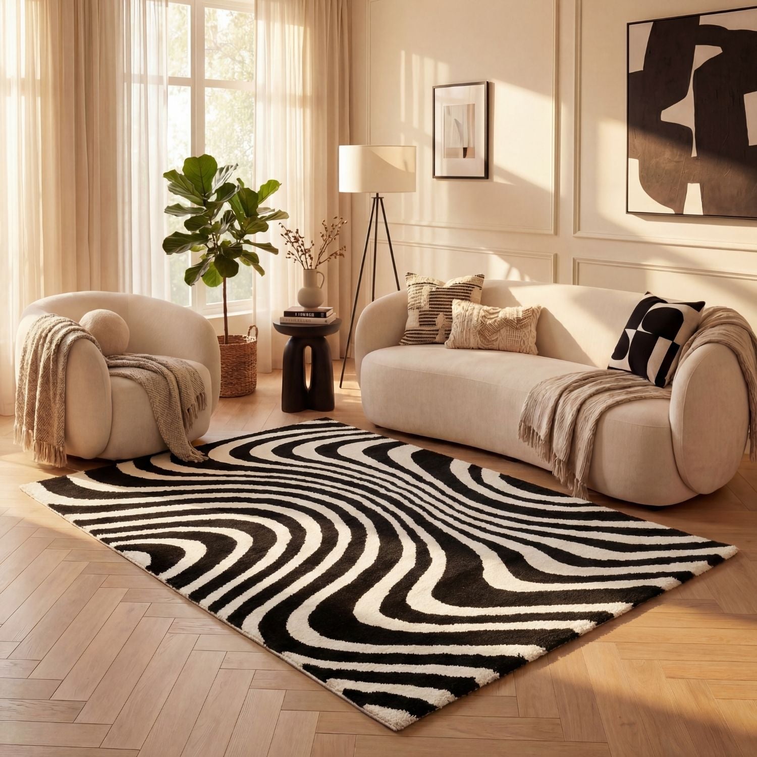 Joli Striped Black & White Rug