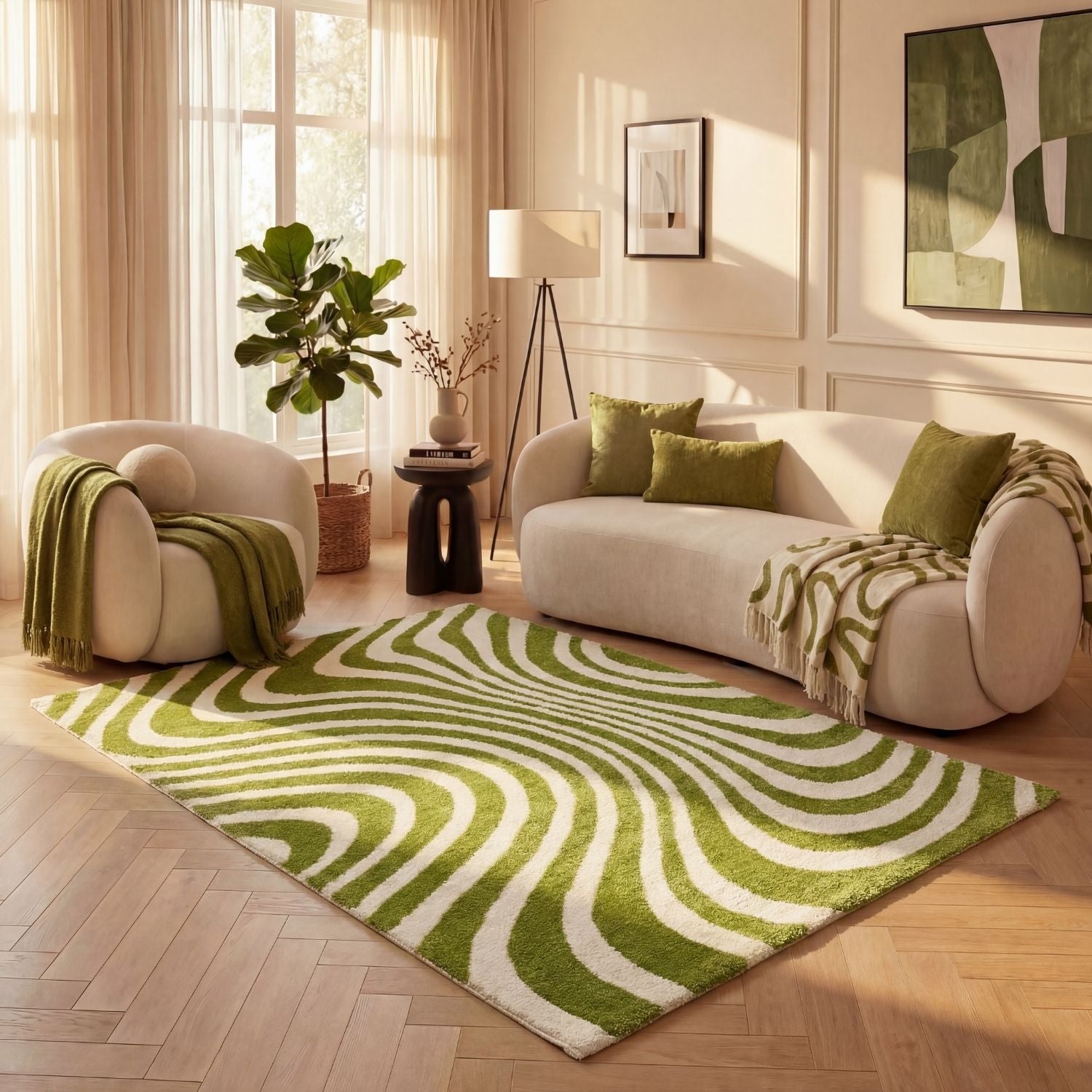 Joli Striped Green & White Rug