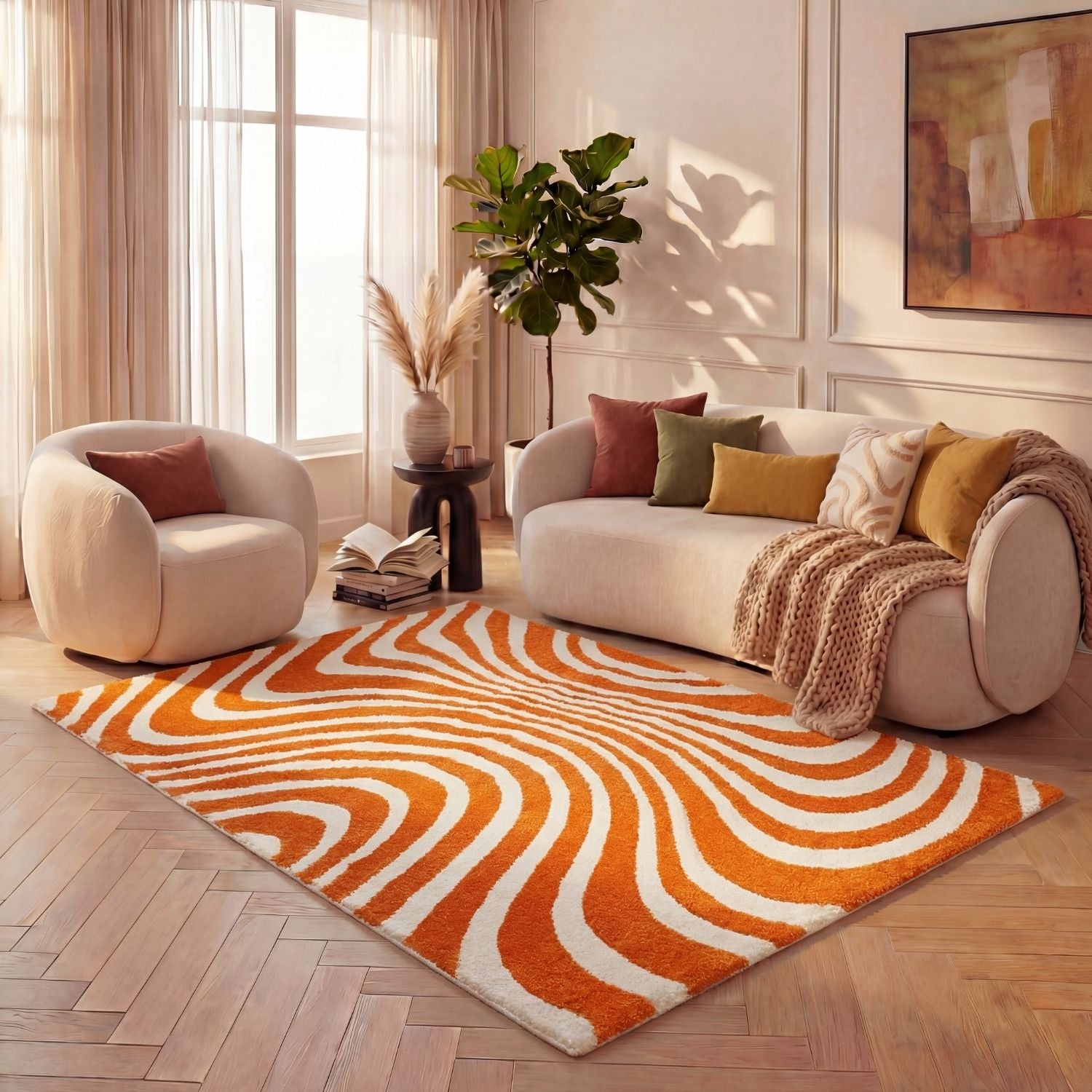 Joli Striped Orange & White Rug