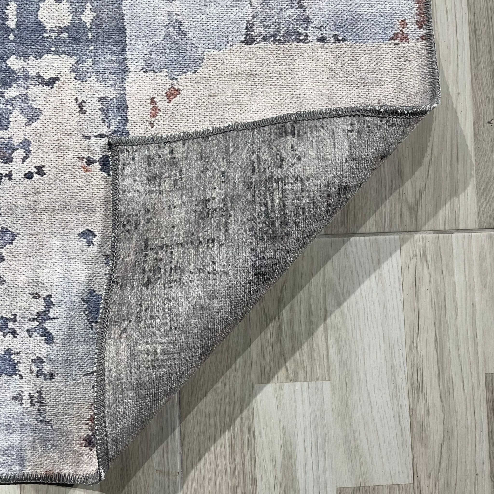 Netline Home Blue Navy Orange Terracotta Geometric Modern Machine Washable Chenille Rug Design NH7003 - Gallery Image 3 - Netline Home